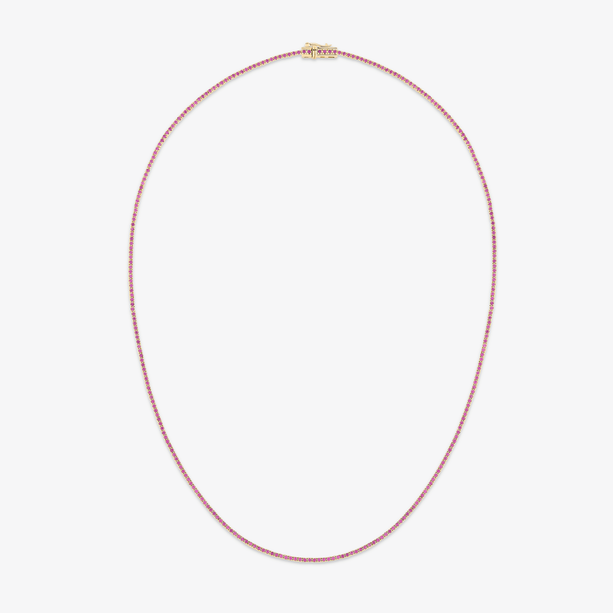 14K yellow gold thin pink sapphire tennis necklace