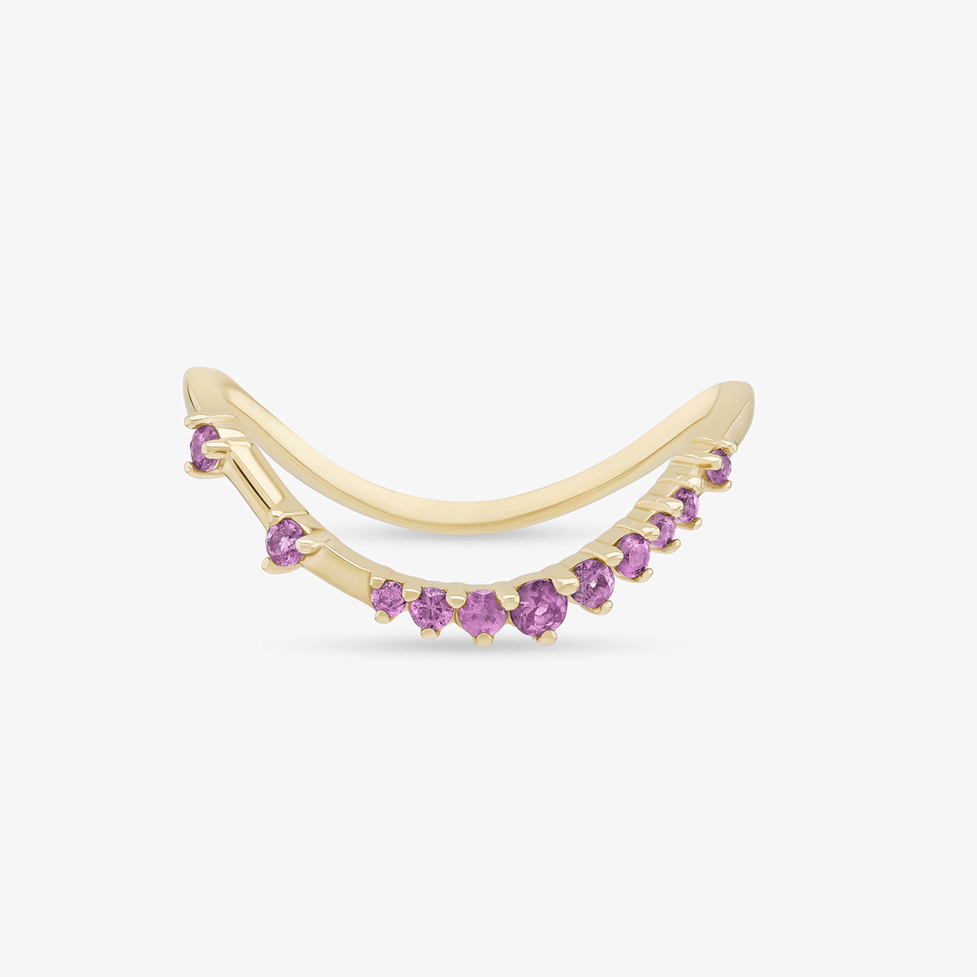 14K yellow gold curved solo pink sapphire constellation ring