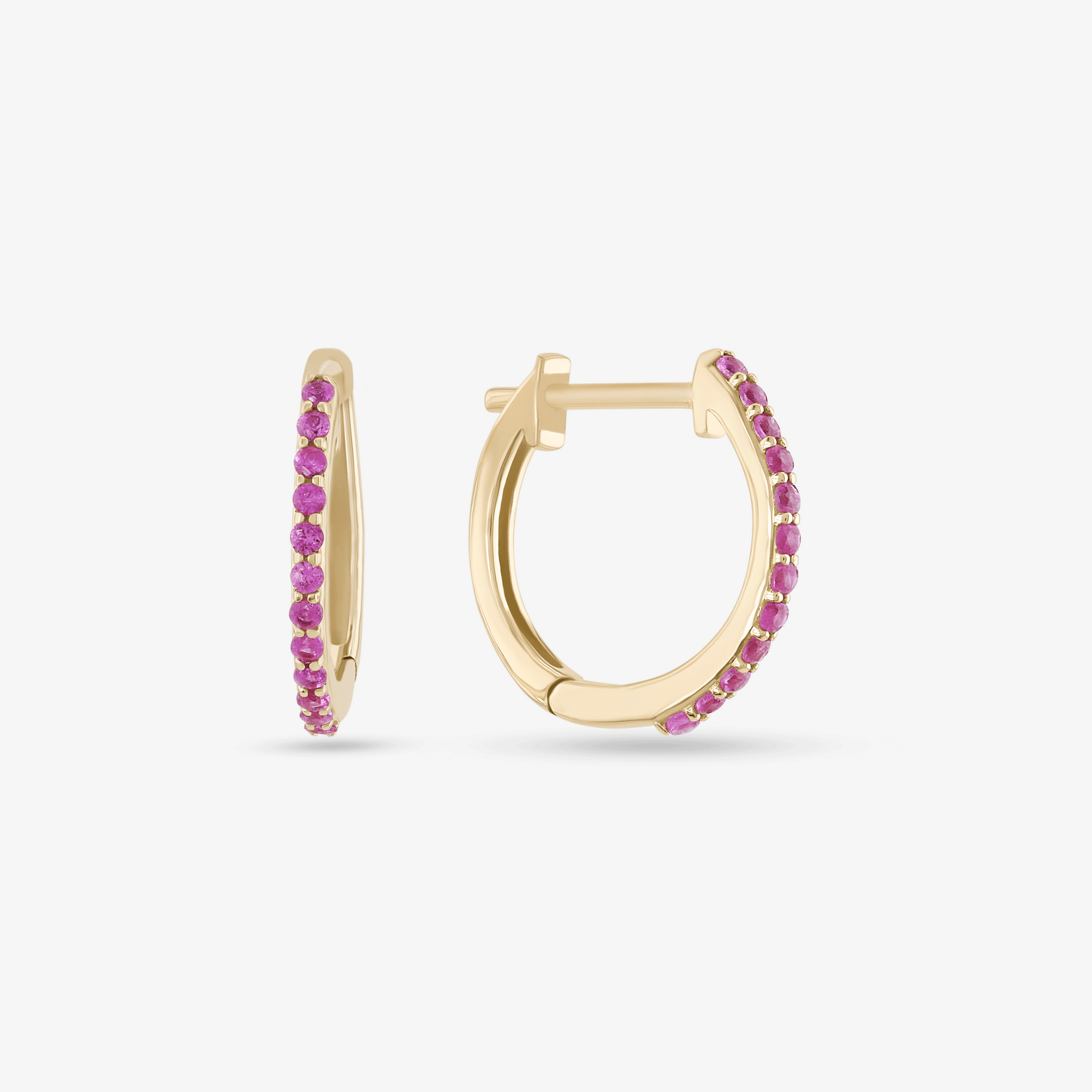 14K yellow gold mini pink sapphire huggies