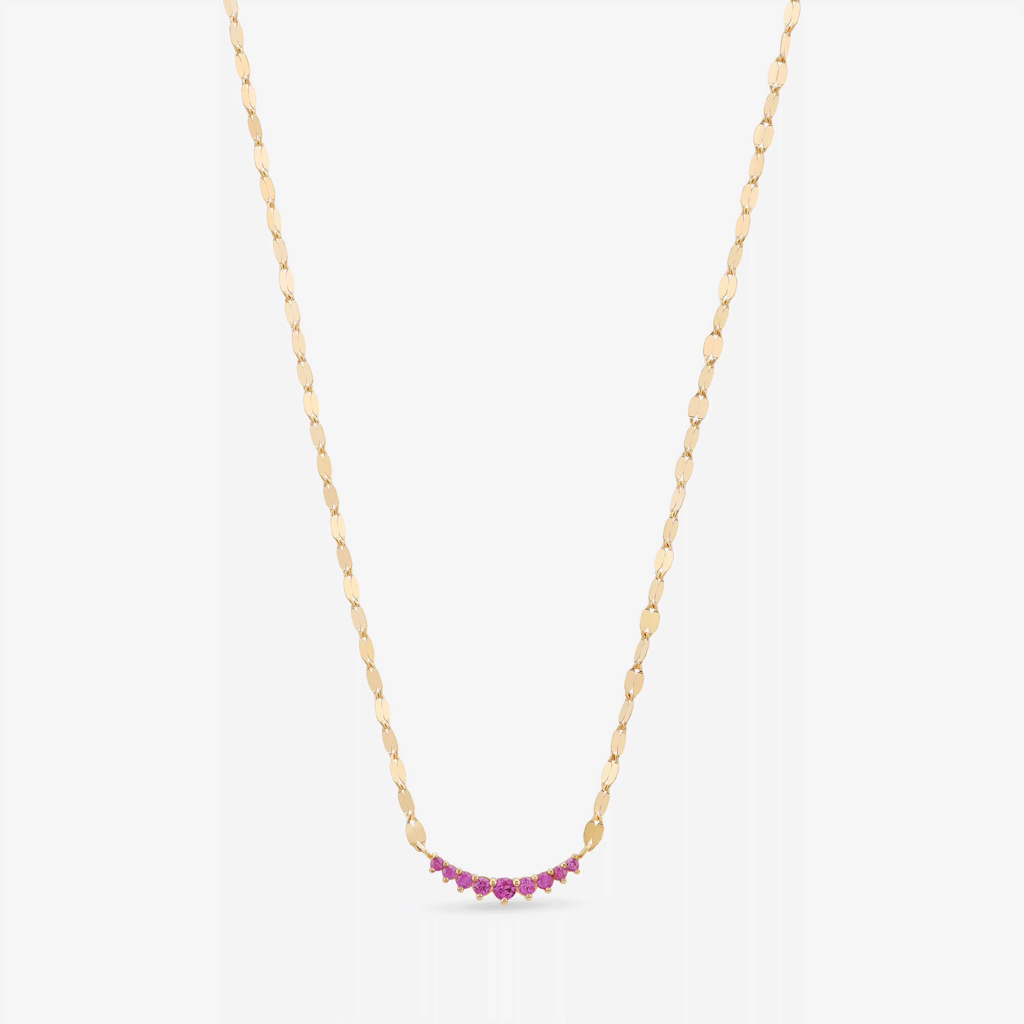 14K yellow gold mini curved pink sapphire necklace