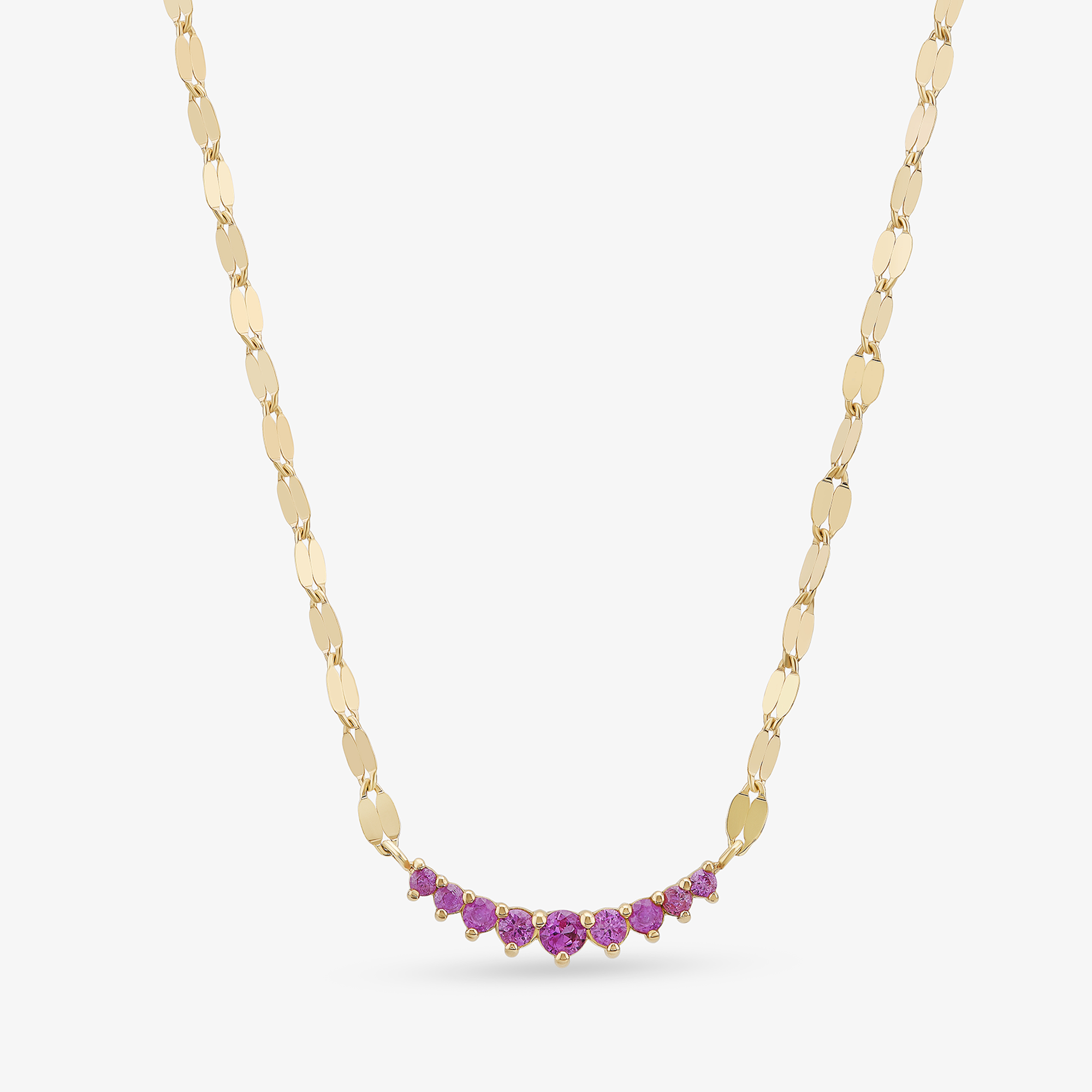 14K yellow gold mini curved pink sapphire necklace