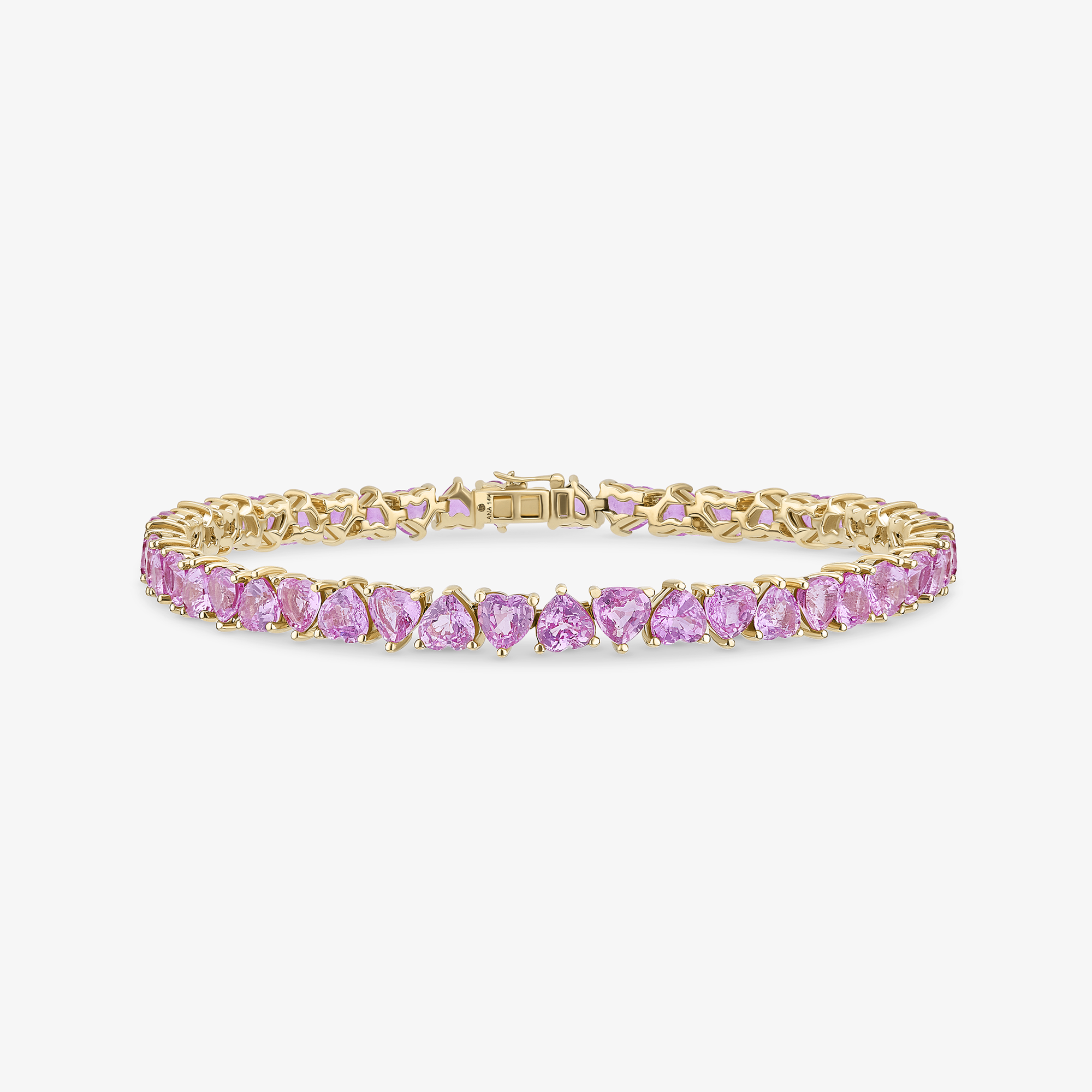 14K yellow gold pink sapphire heart tennis bracelet