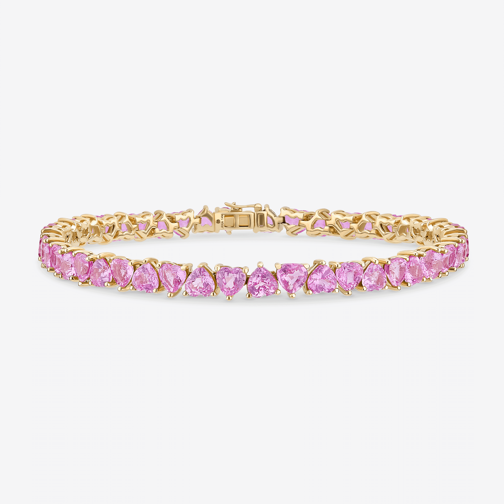 14K yellow gold pink sapphire heart tennis bracelet