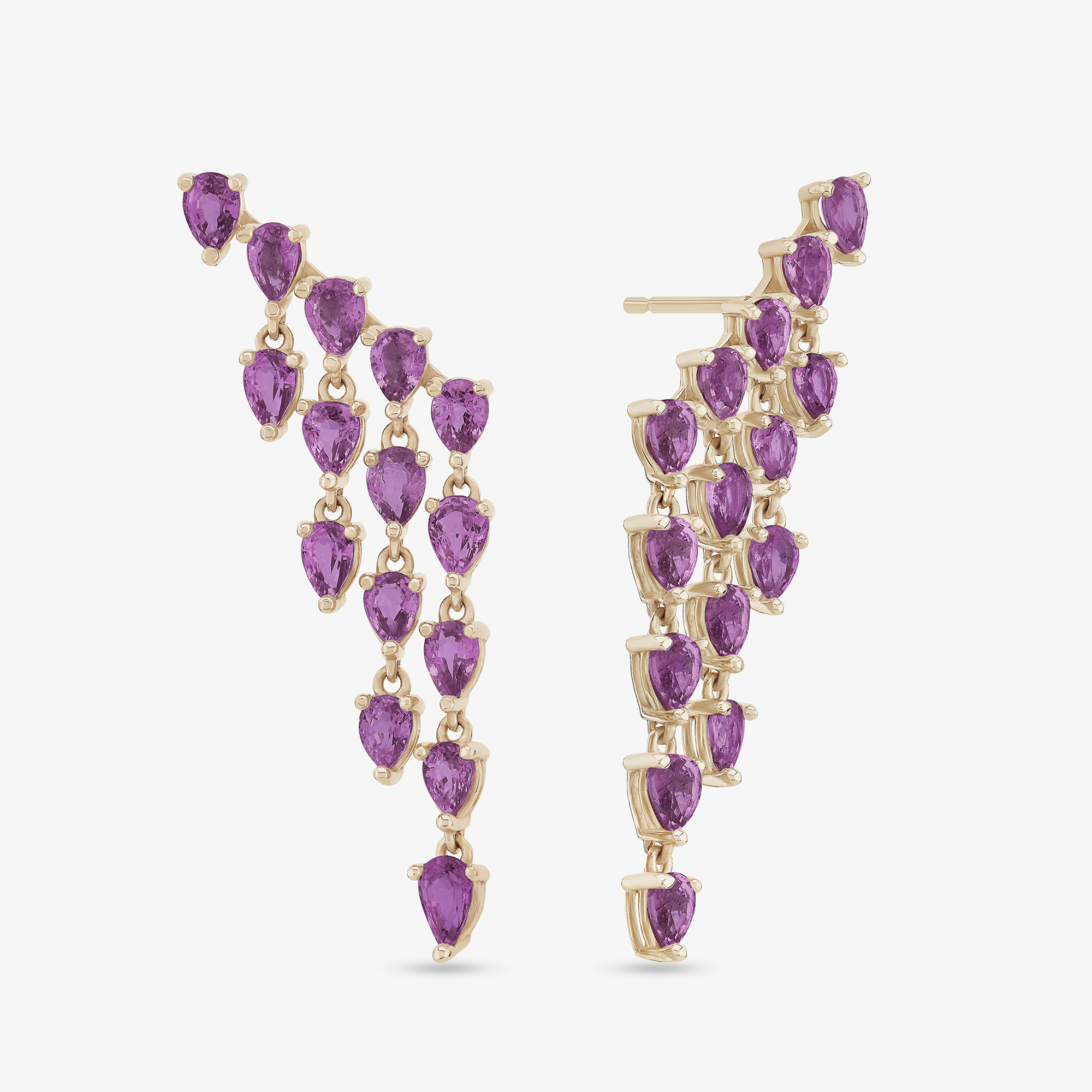 14K yellow gold pink sapphire pear fringe earrings