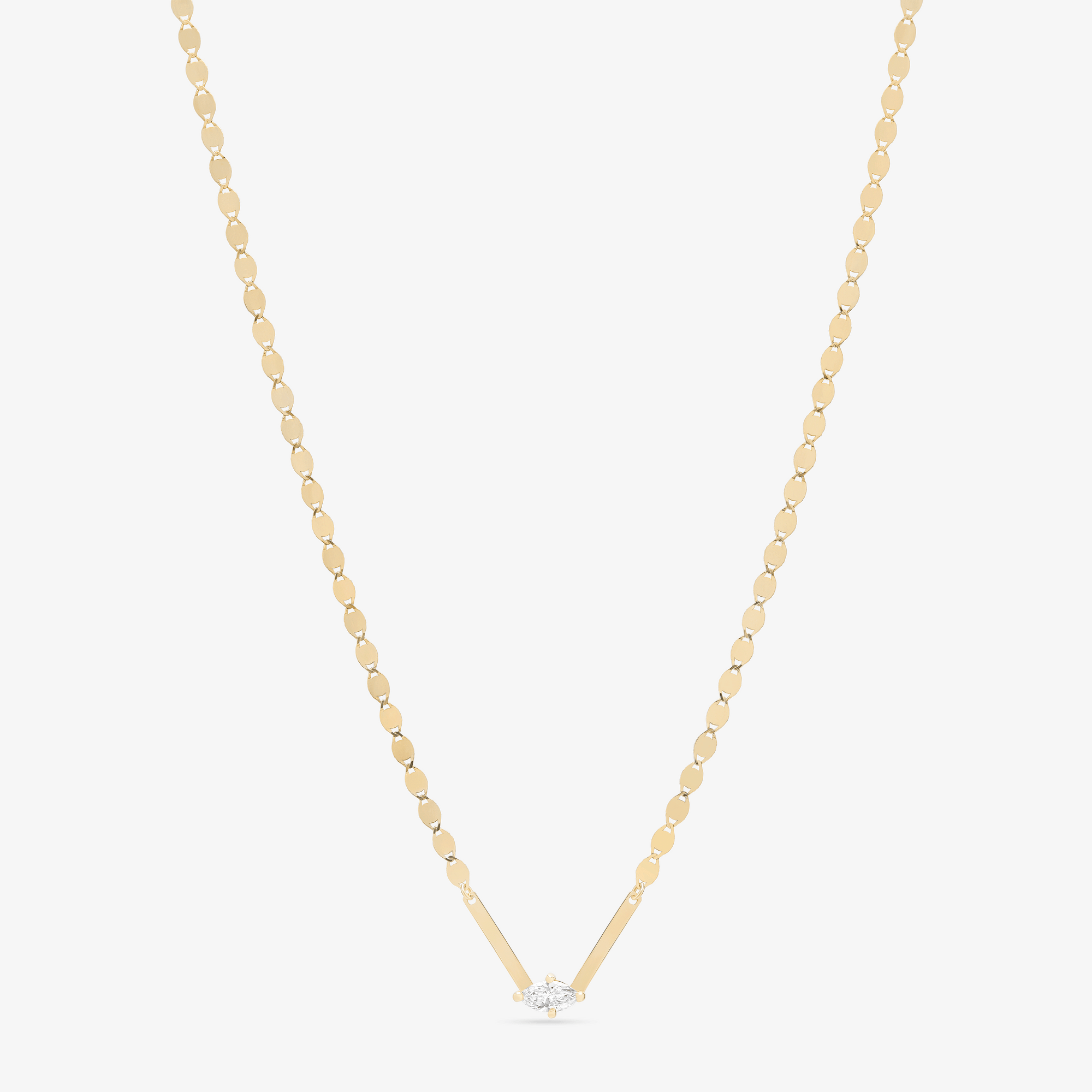 14K yellow gold rectangle link marquis diamond necklace