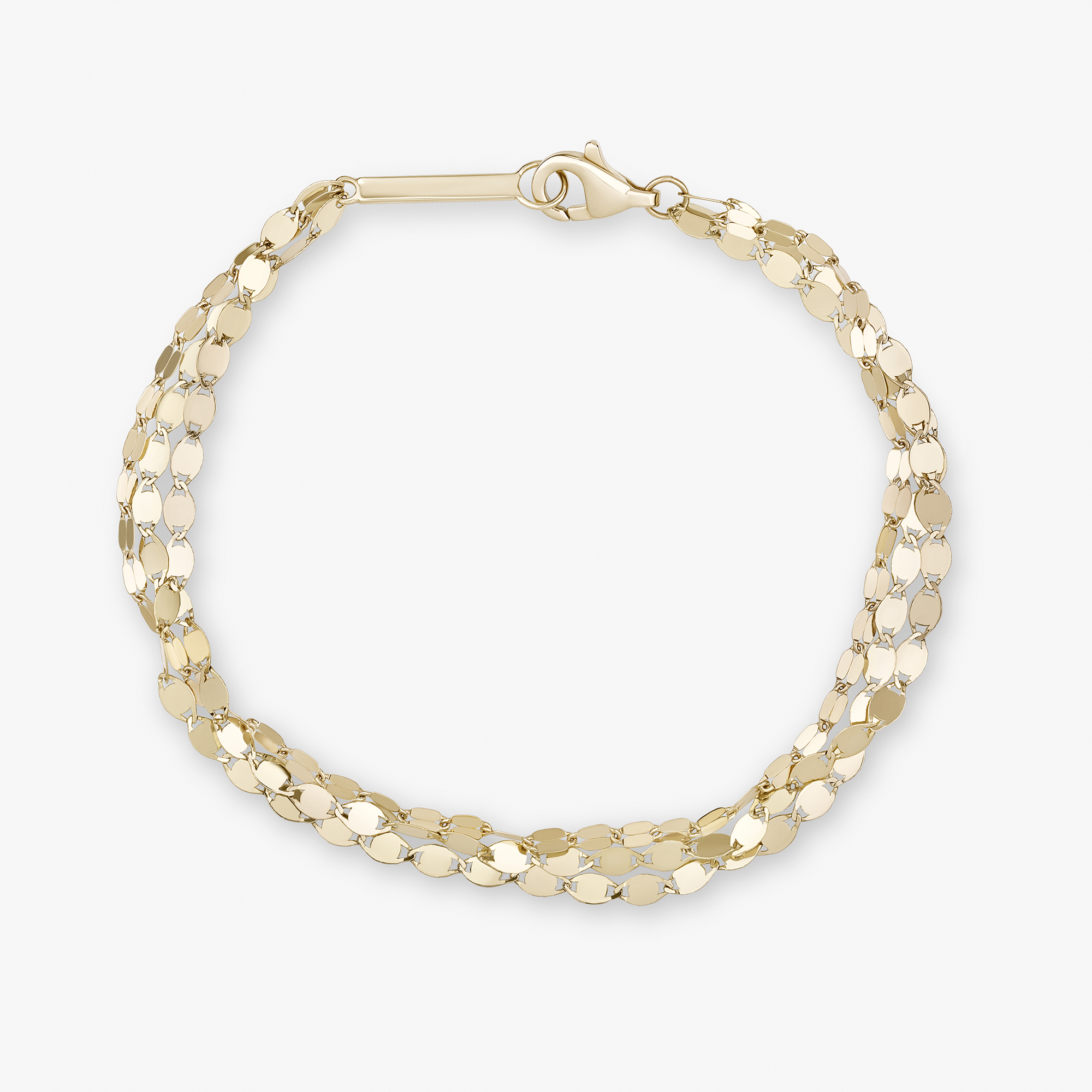 14K yellow gold triple strand blake & petite nude bracelet