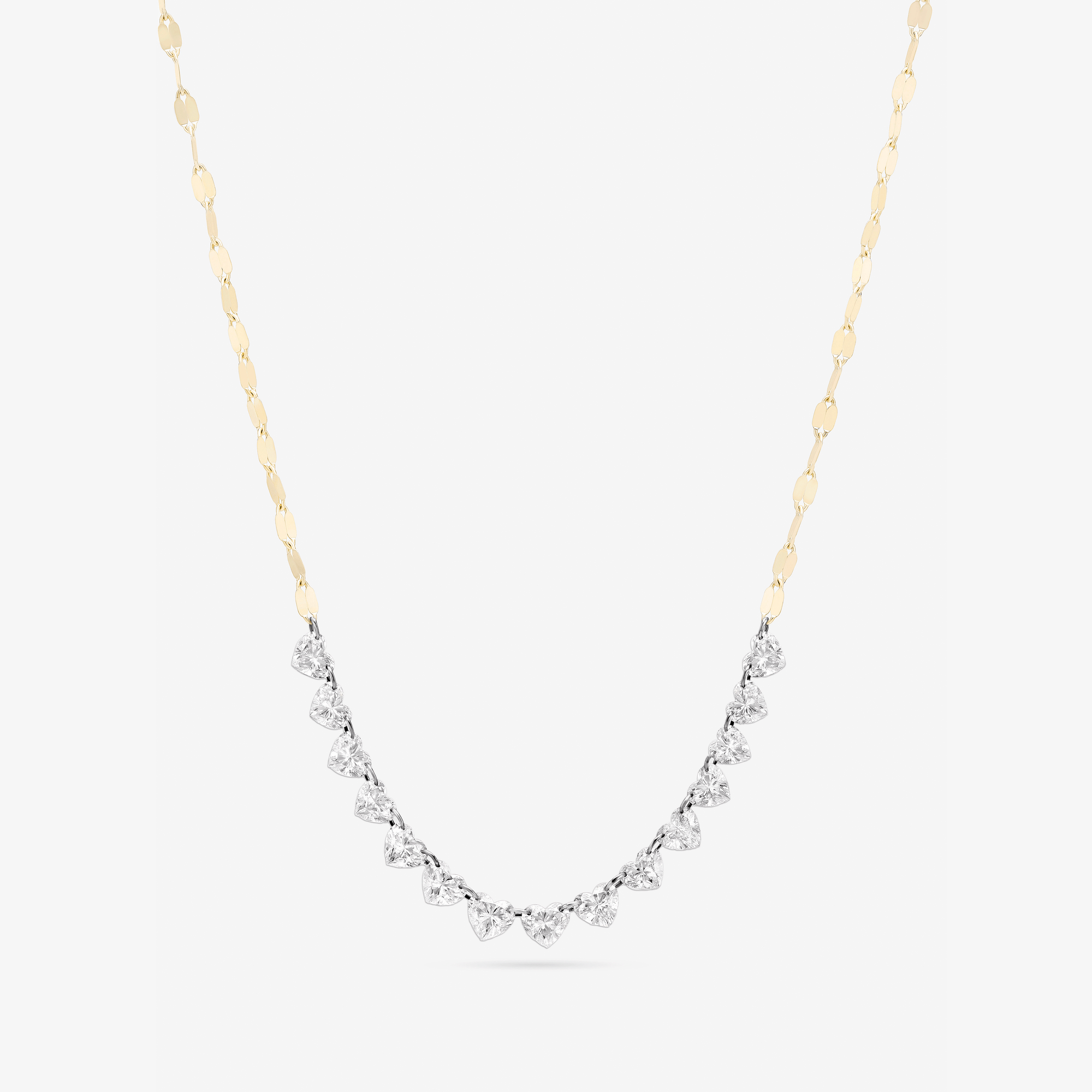 14K yellow gold multi floating diamond heart necklace