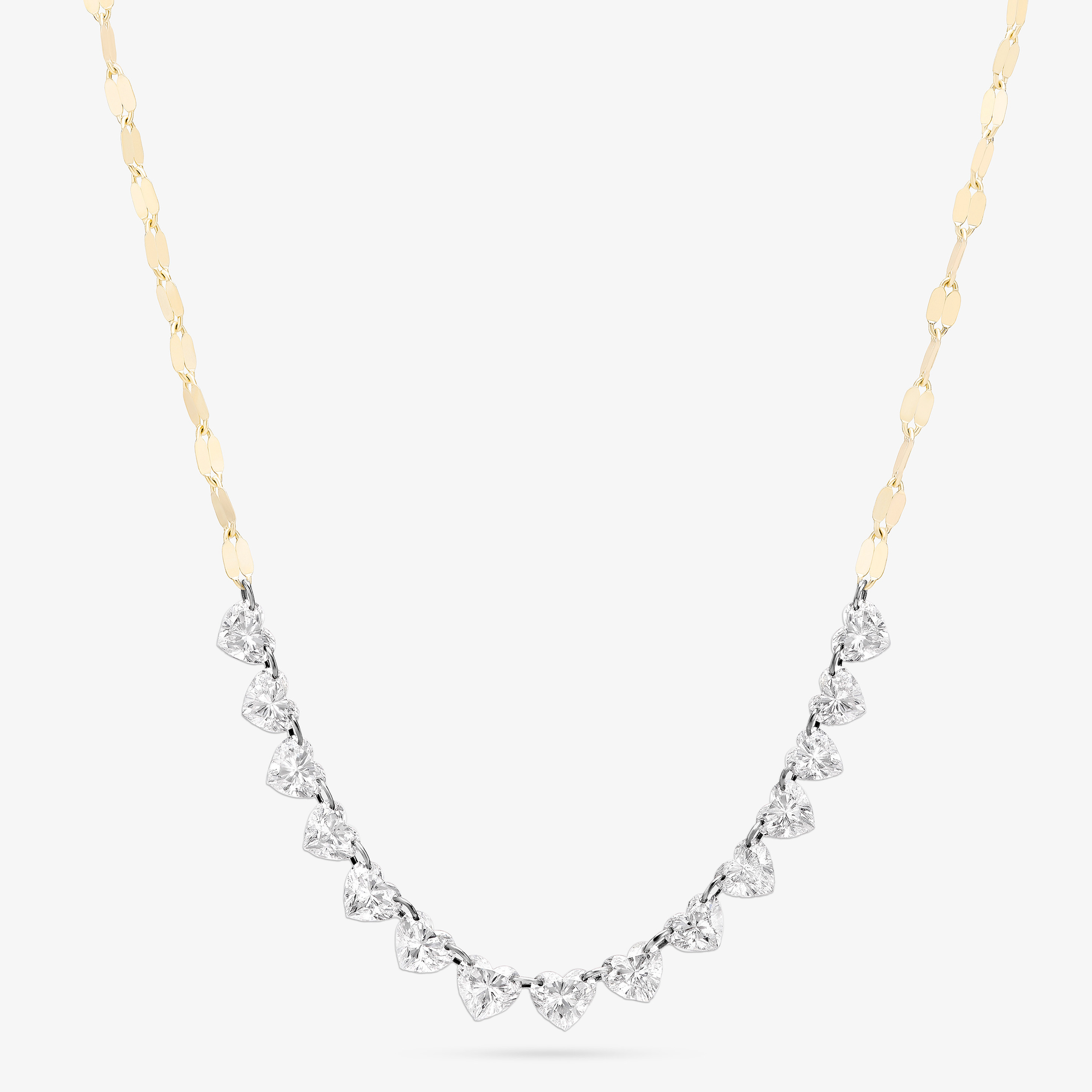 14K yellow gold multi floating diamond heart necklace