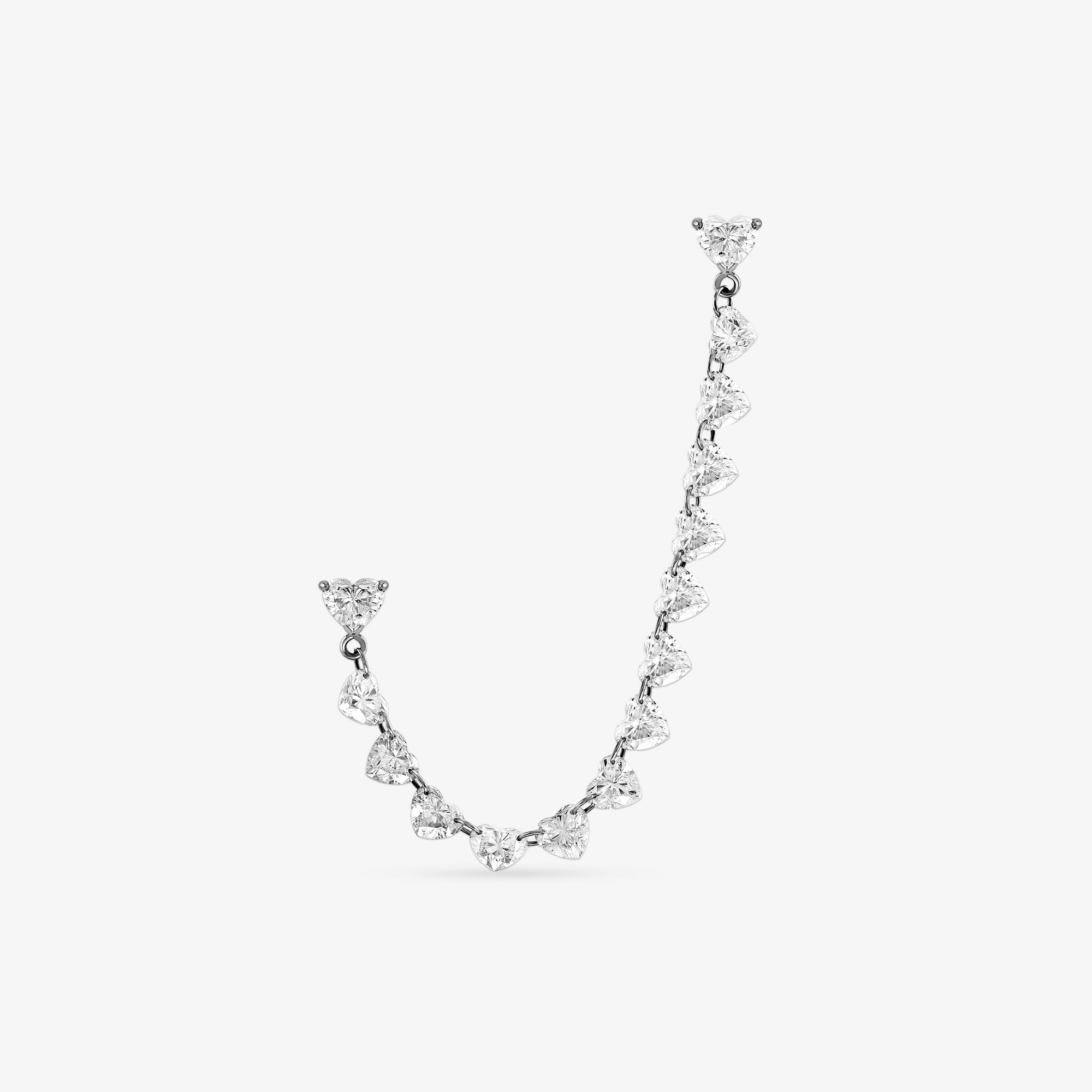 14K white gold floating diamond heart draped double stud