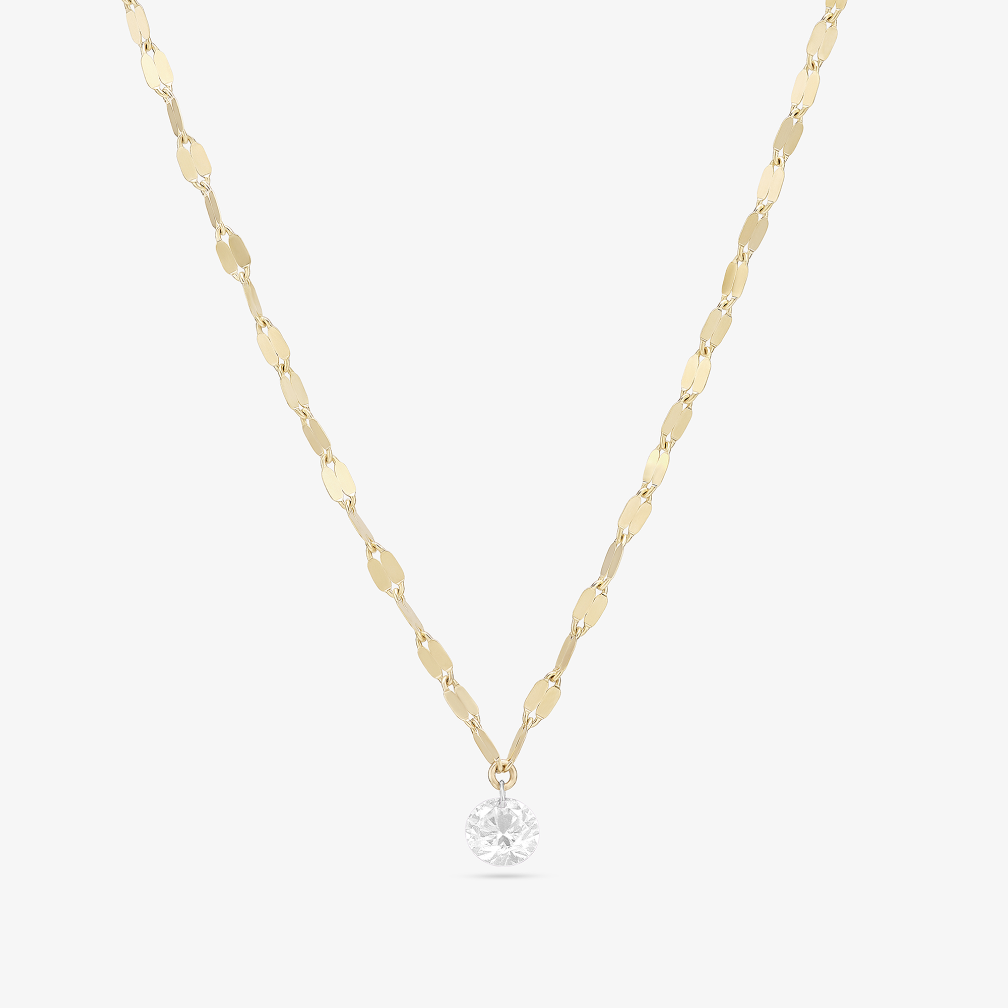 14K yellow gold quarter carat floating diamond pendant necklace