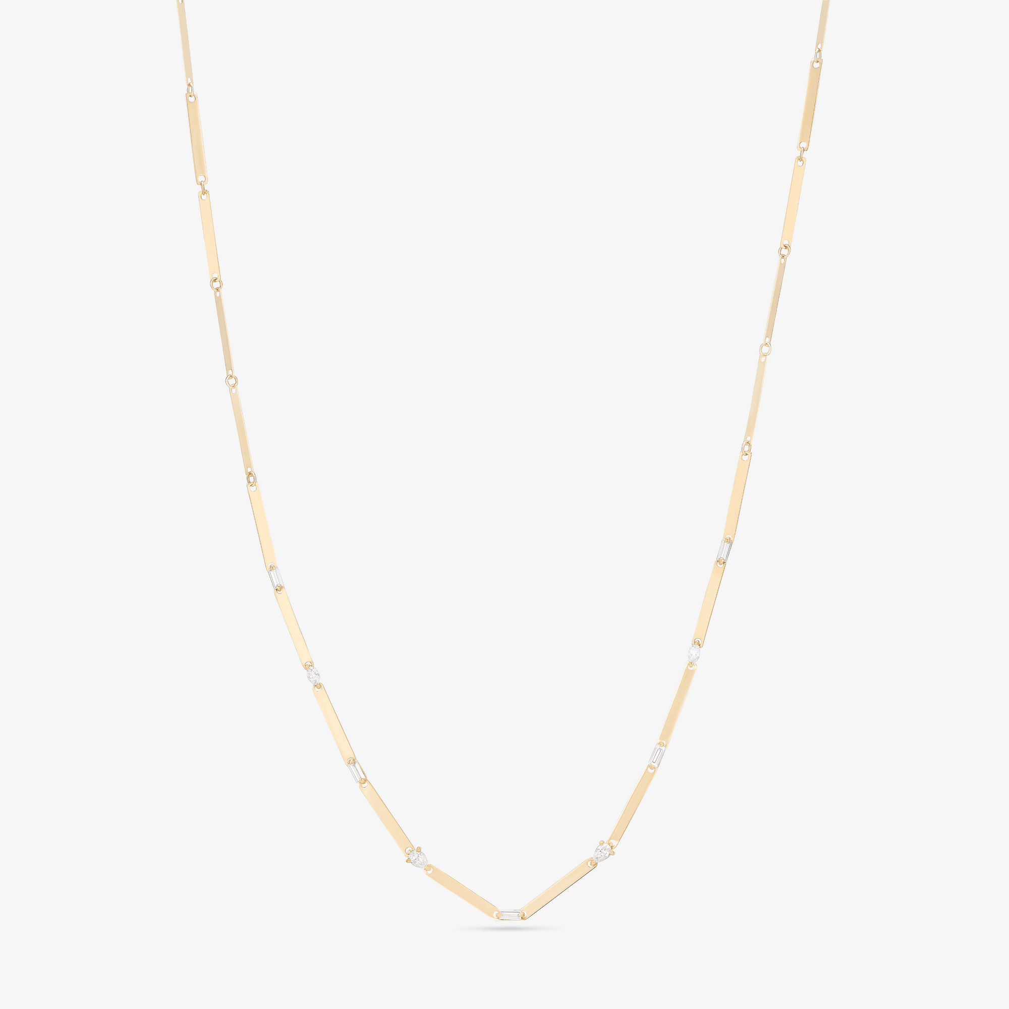 14K yellow gold fancy diamond rectangle station necklace