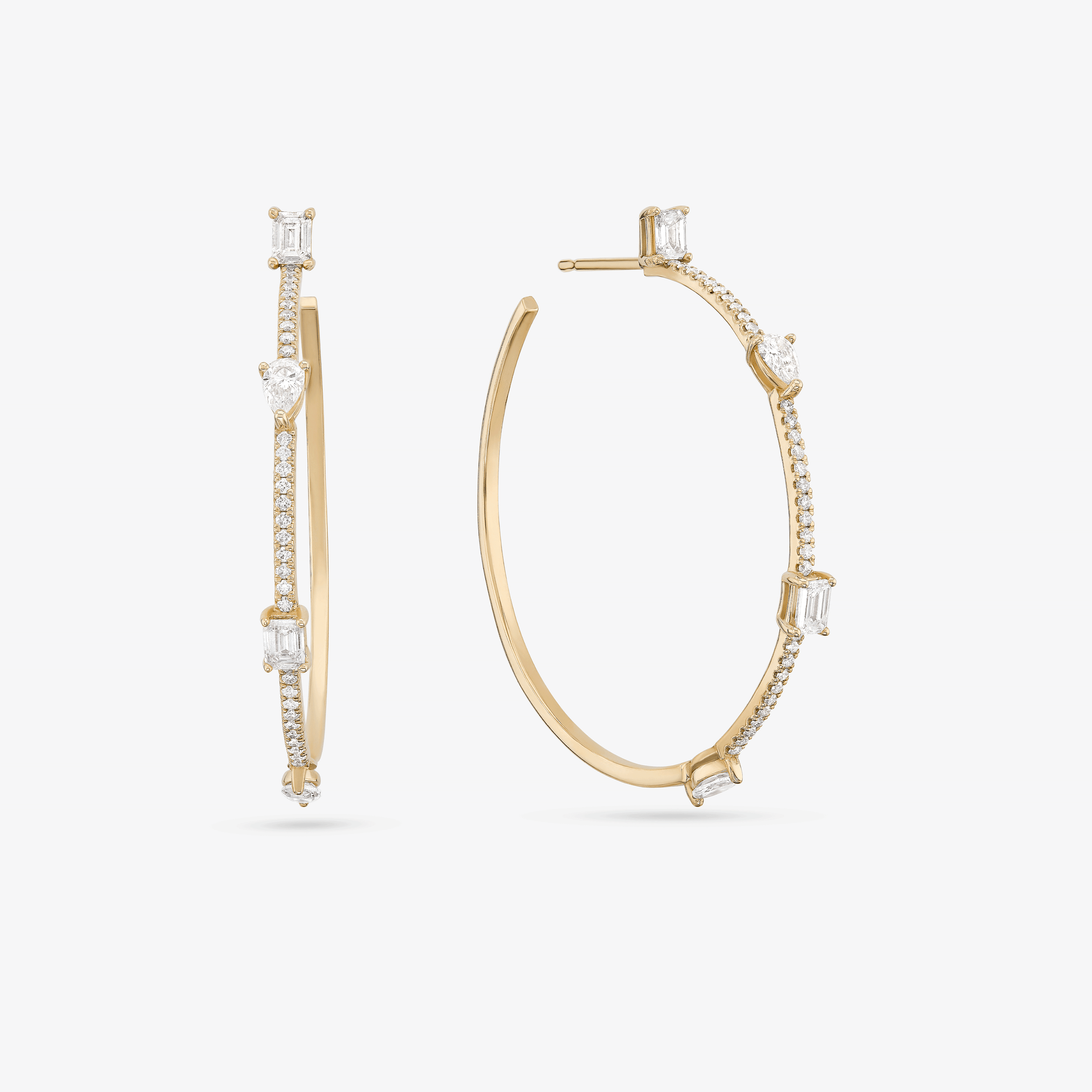 14K yellow gold small pave fancy diamond hoops