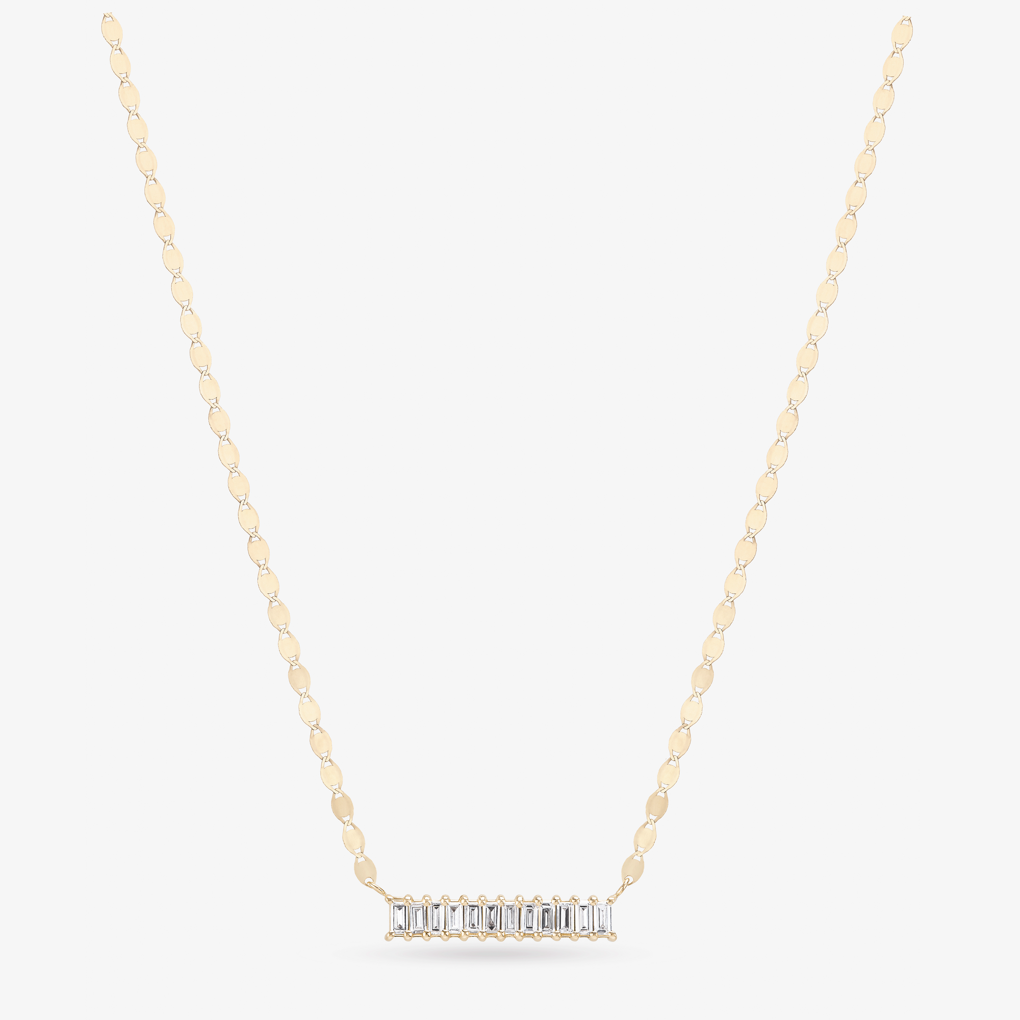 14K yellow gold baguette diamond bar pendant necklace