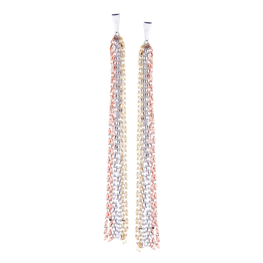 TRI GOLD TASSEL DUSTER EARRINGS