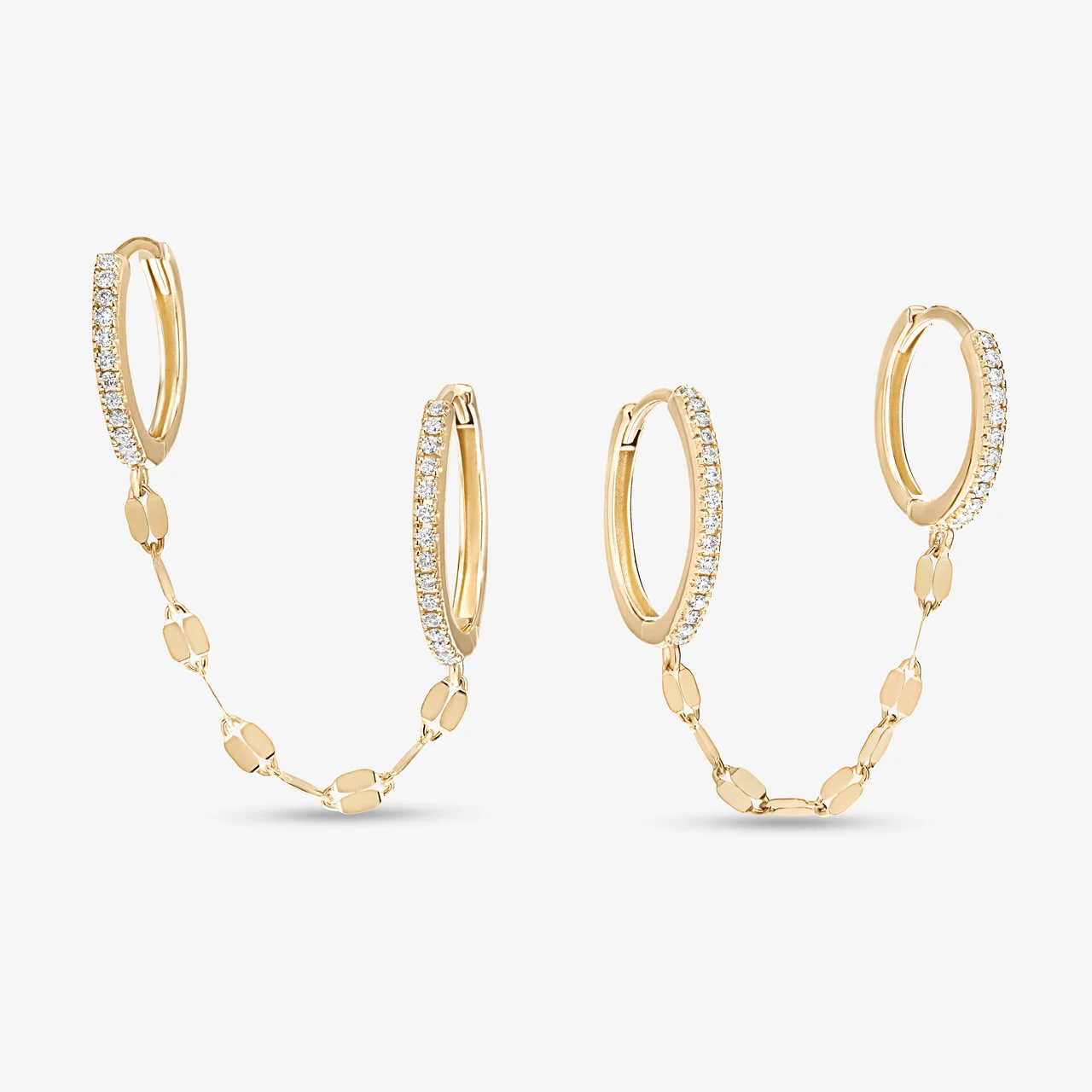 DIAMOND DOUBLE PIERCING BLAKE® CHAIN HUGGIE EARRINGS