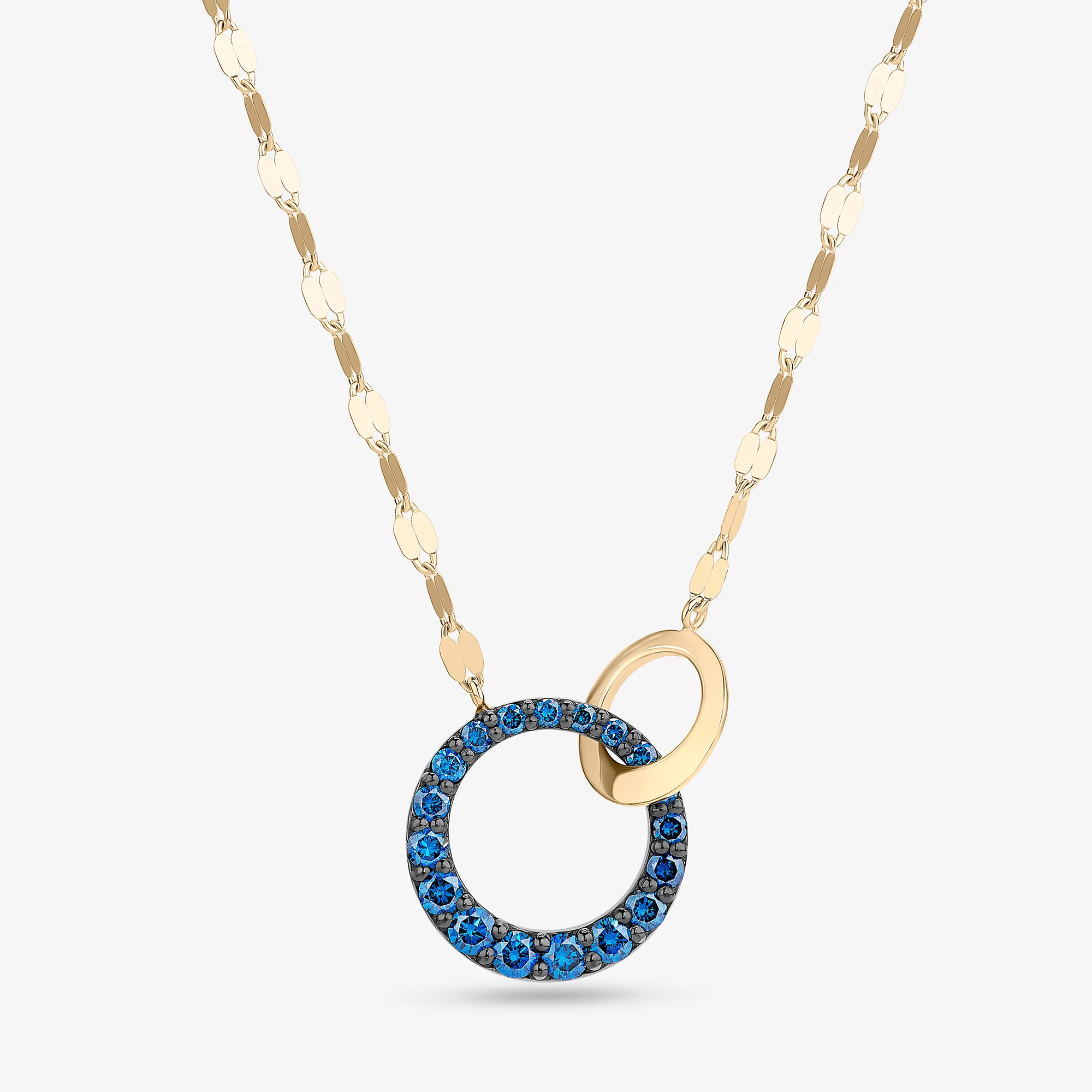 BLUE DIAMOND INTERLOCKING CIRCLE PENDANT NECKLACE