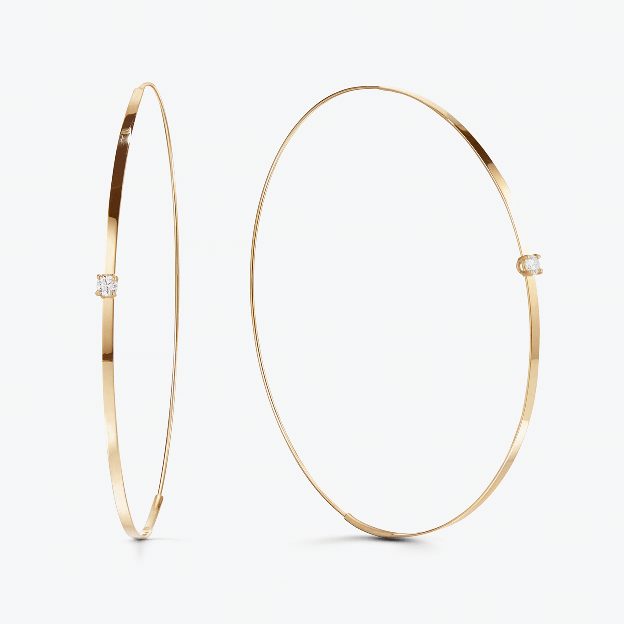 14K yellow gold magic hoops large flat with diamonds