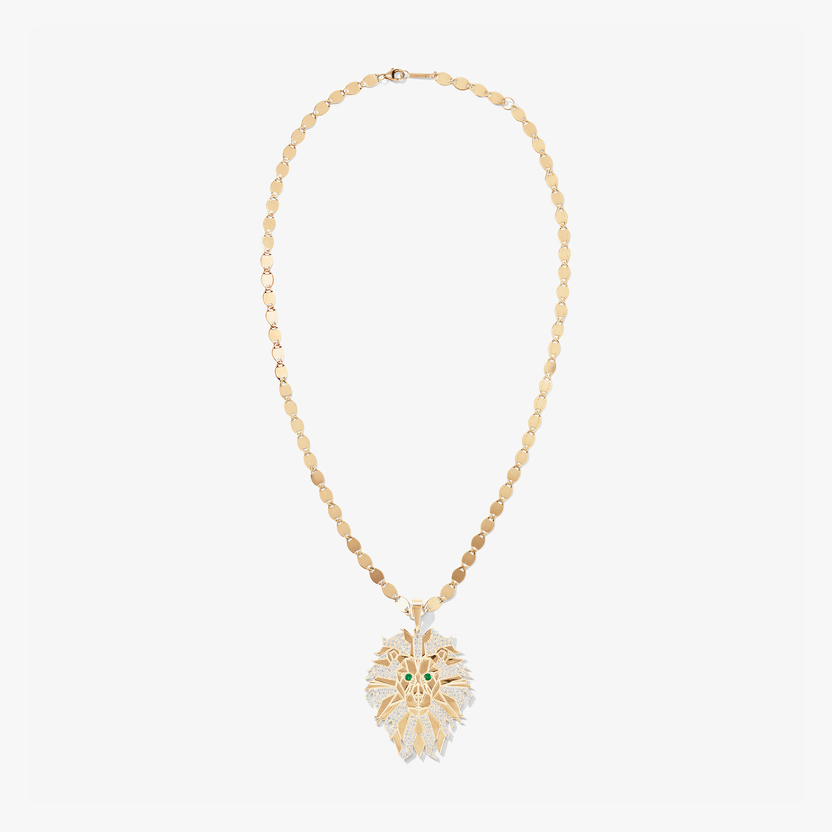 14K yellow gold diamond lion beast amulet necklace