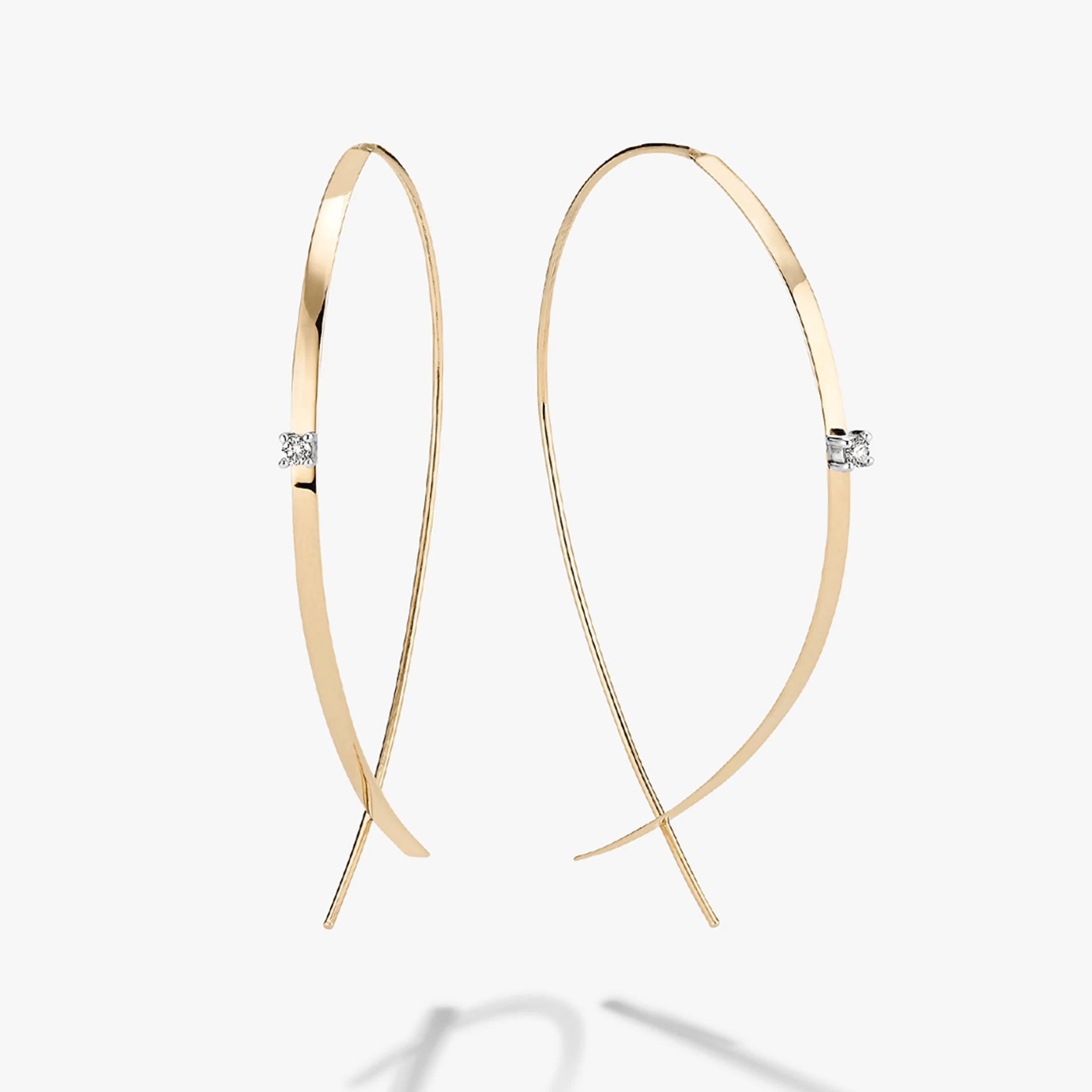 14K yellow gold upside down hoops small flat with diamonds