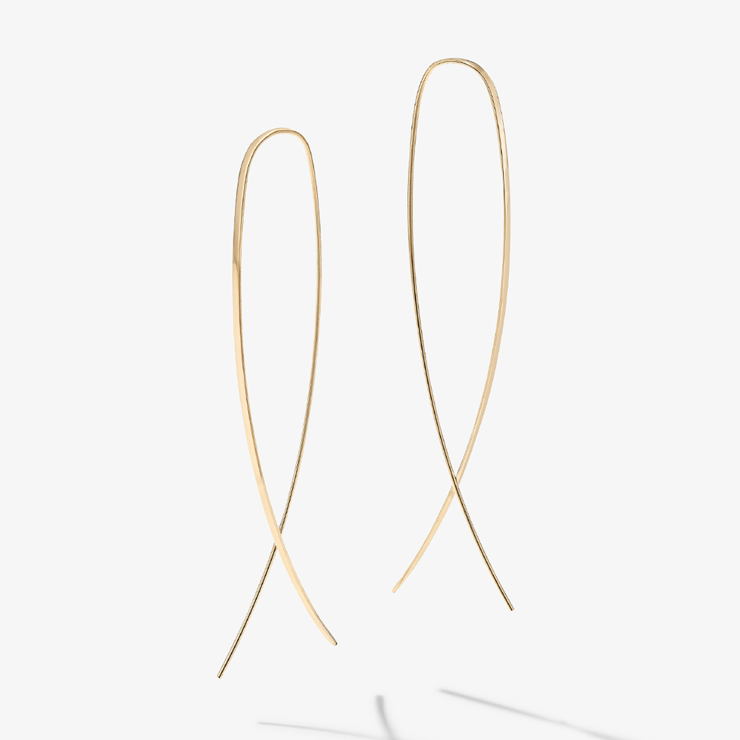 14K yellow gold upside down hoops narrow flat