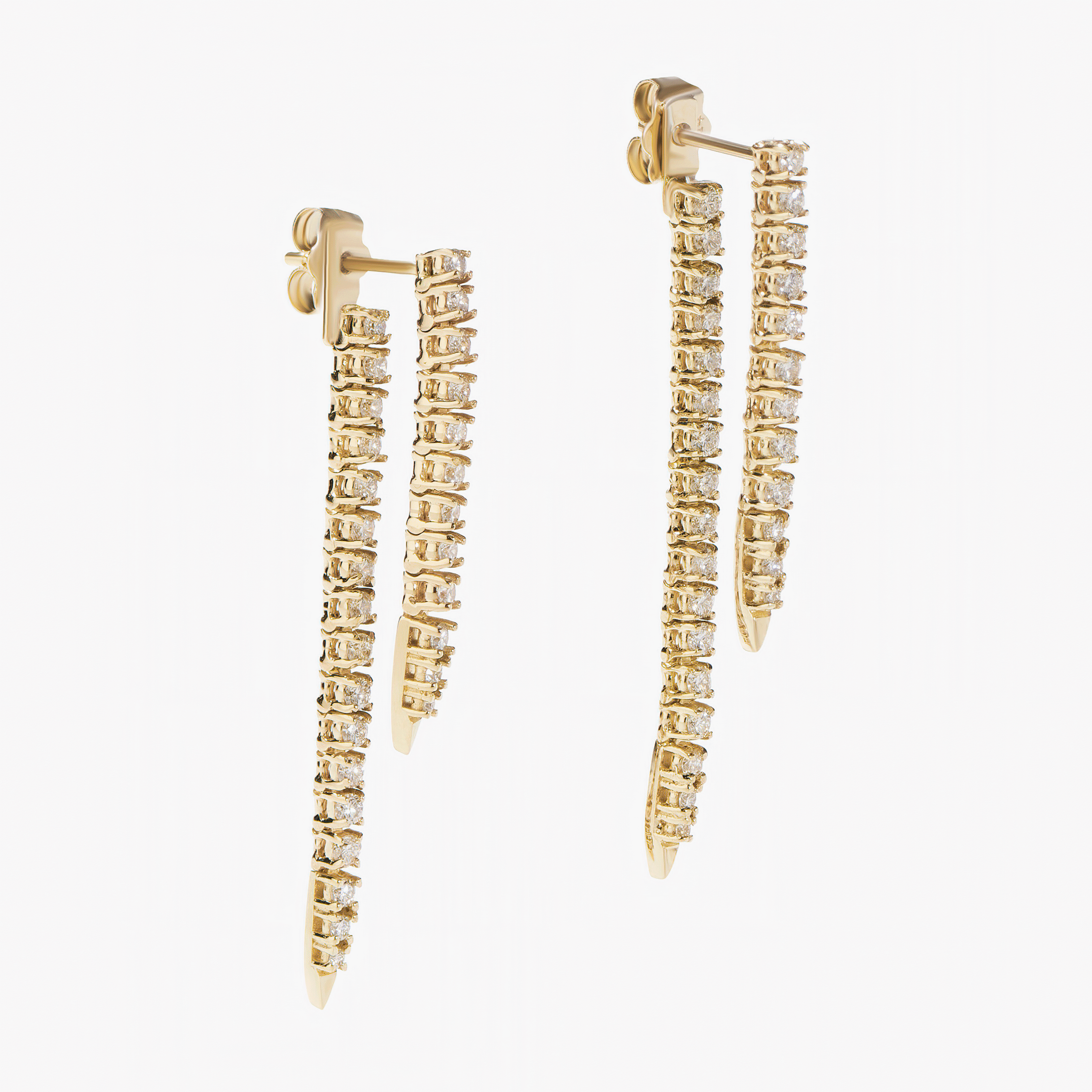 14K yellow gold short tennis front to back diamond earrings