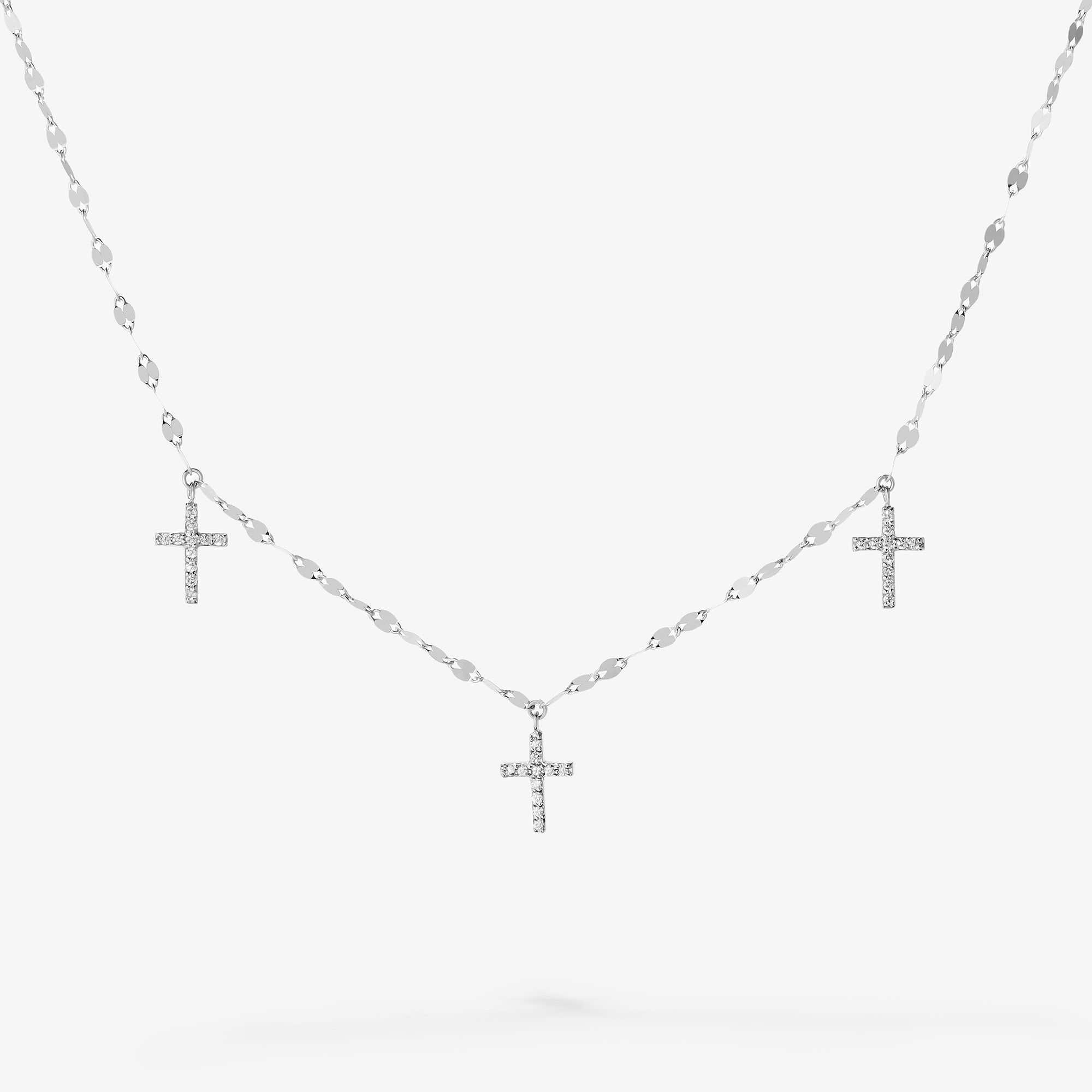 SMALL TRIPLE CROSS DIAMOND NECKLACE