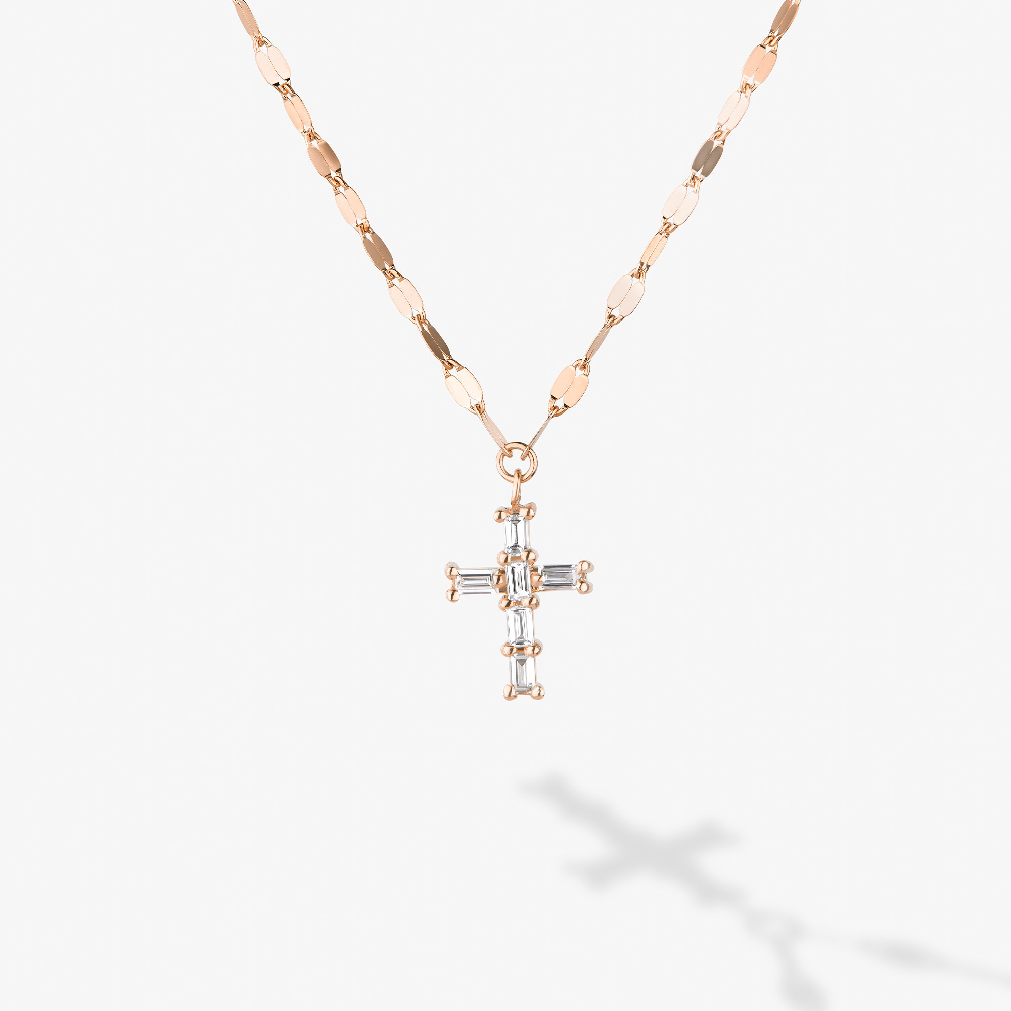 BAGUETTE DIAMOND MINI CROSS PENDANT NECKLACE