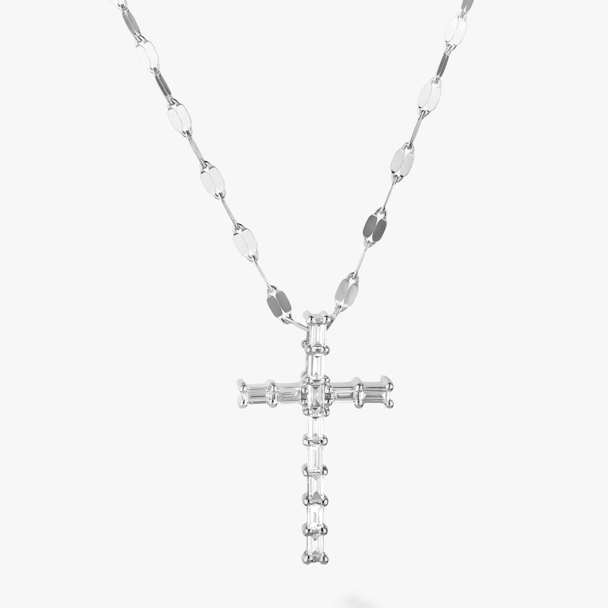 BAGUETTE DIAMOND EVERYDAY CROSS PENDANT NECKLACE