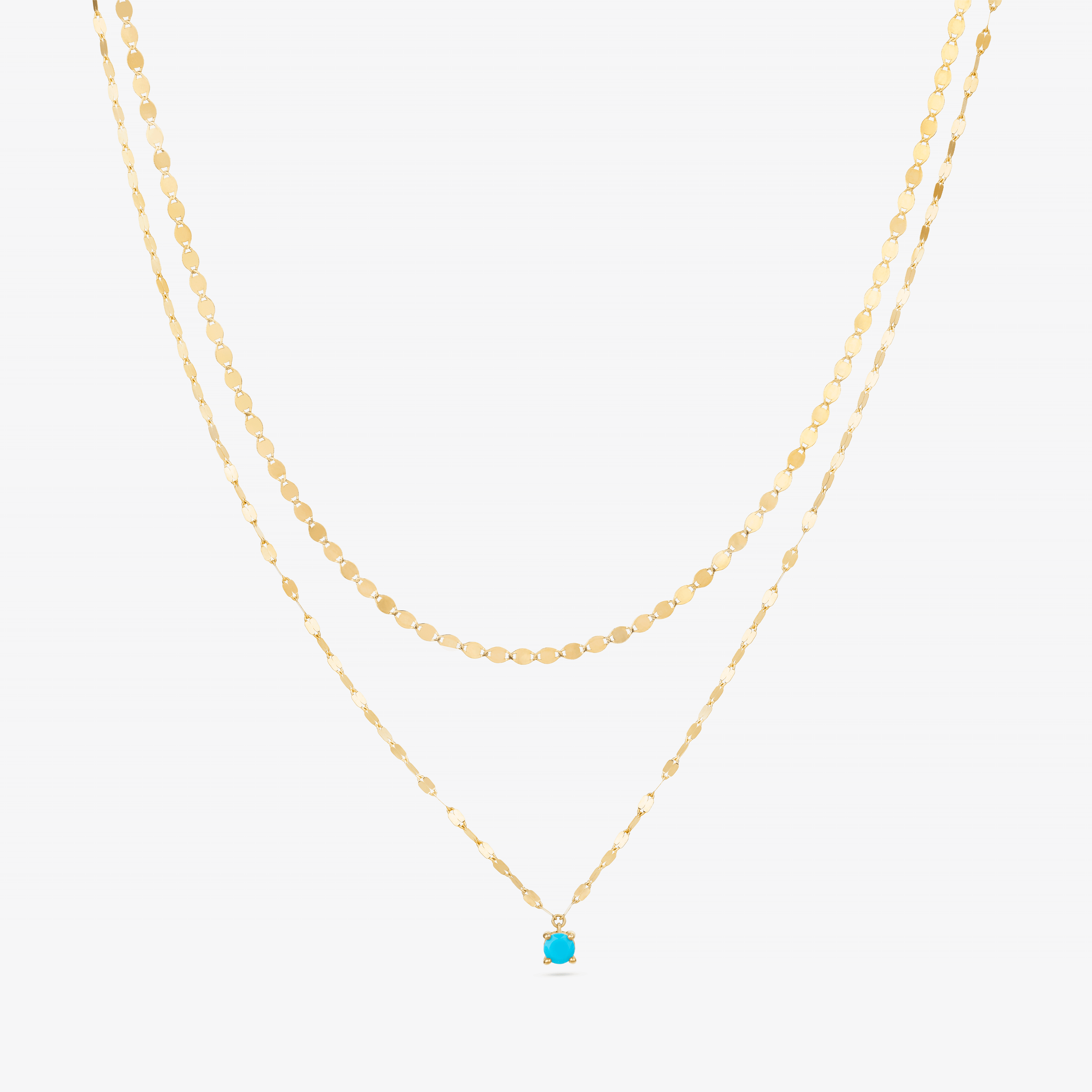 14K yellow gold solo turquoise double strand necklace
