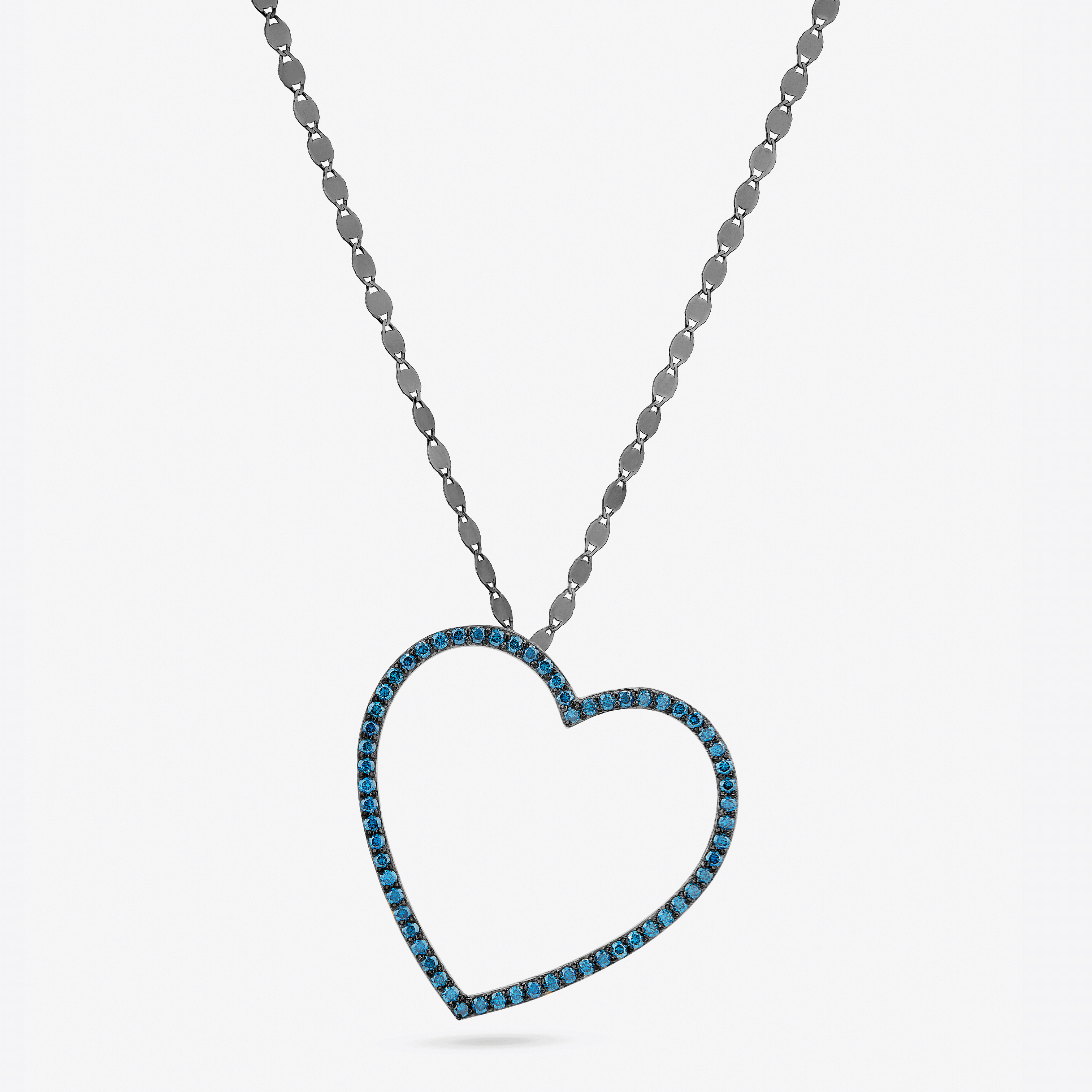 DENIM BLUE DIAMOND OPEN HEART NECKLACE