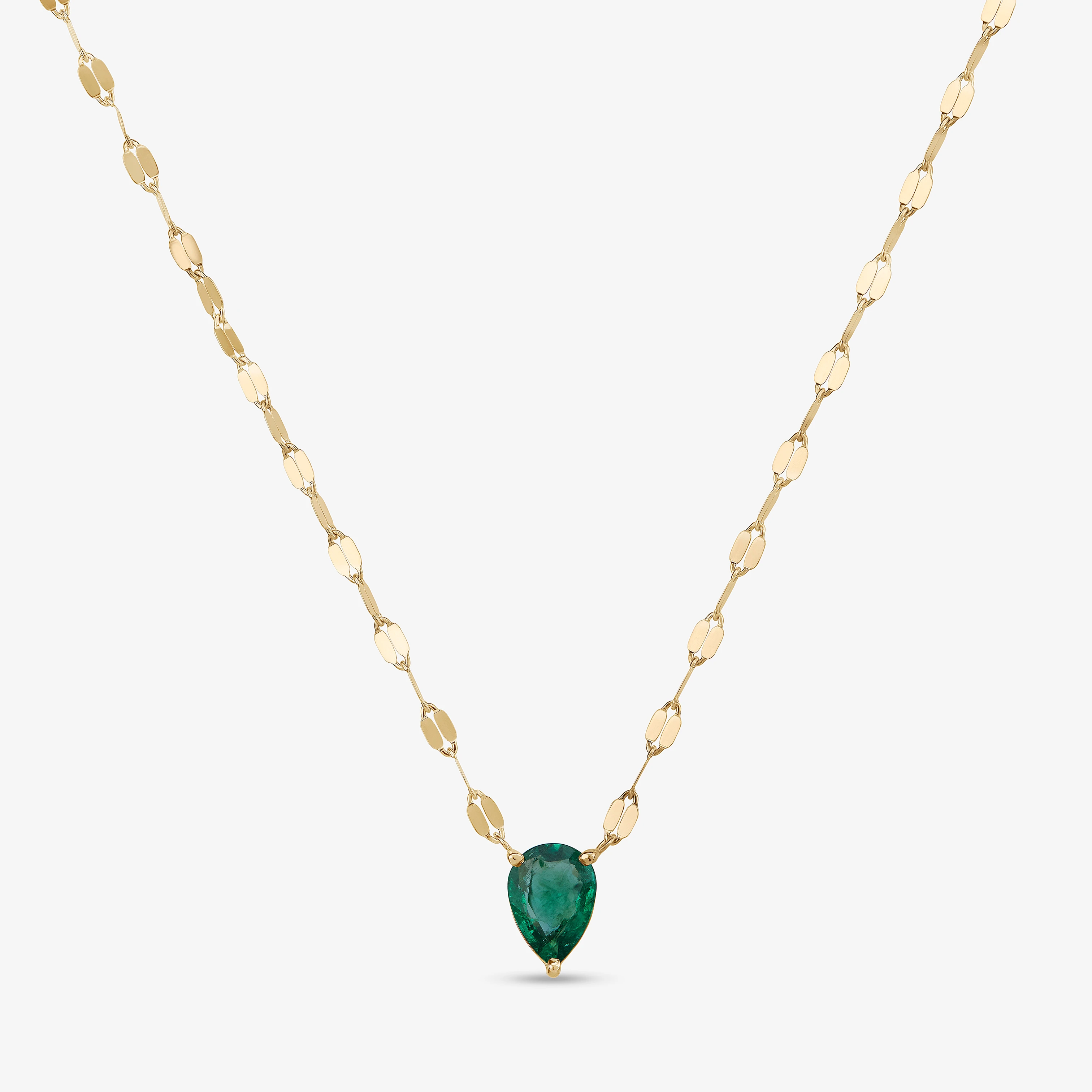 14K yellow gold green emerald pear pendant necklace