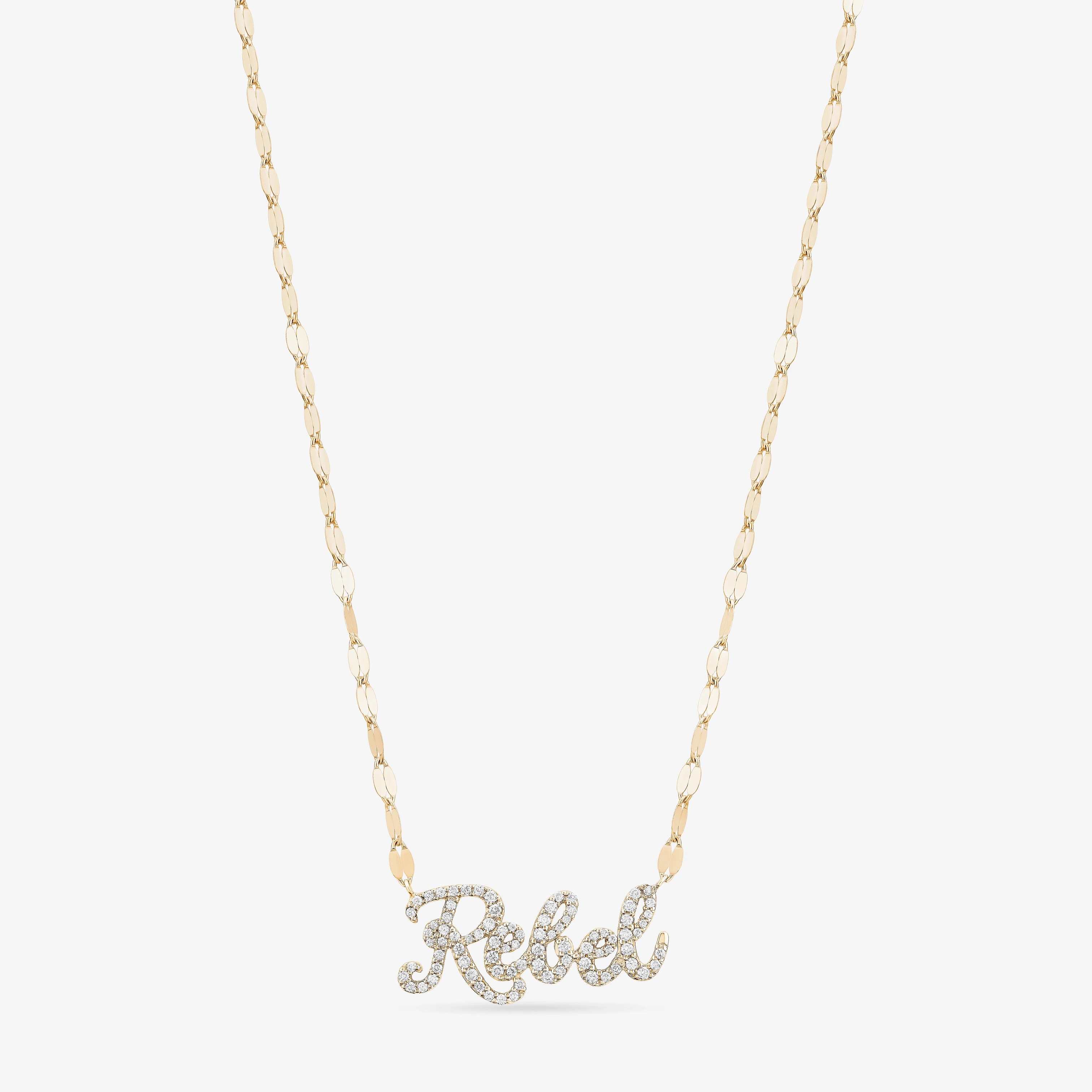 14K yellow gold custom cursive diamond nameplate necklace