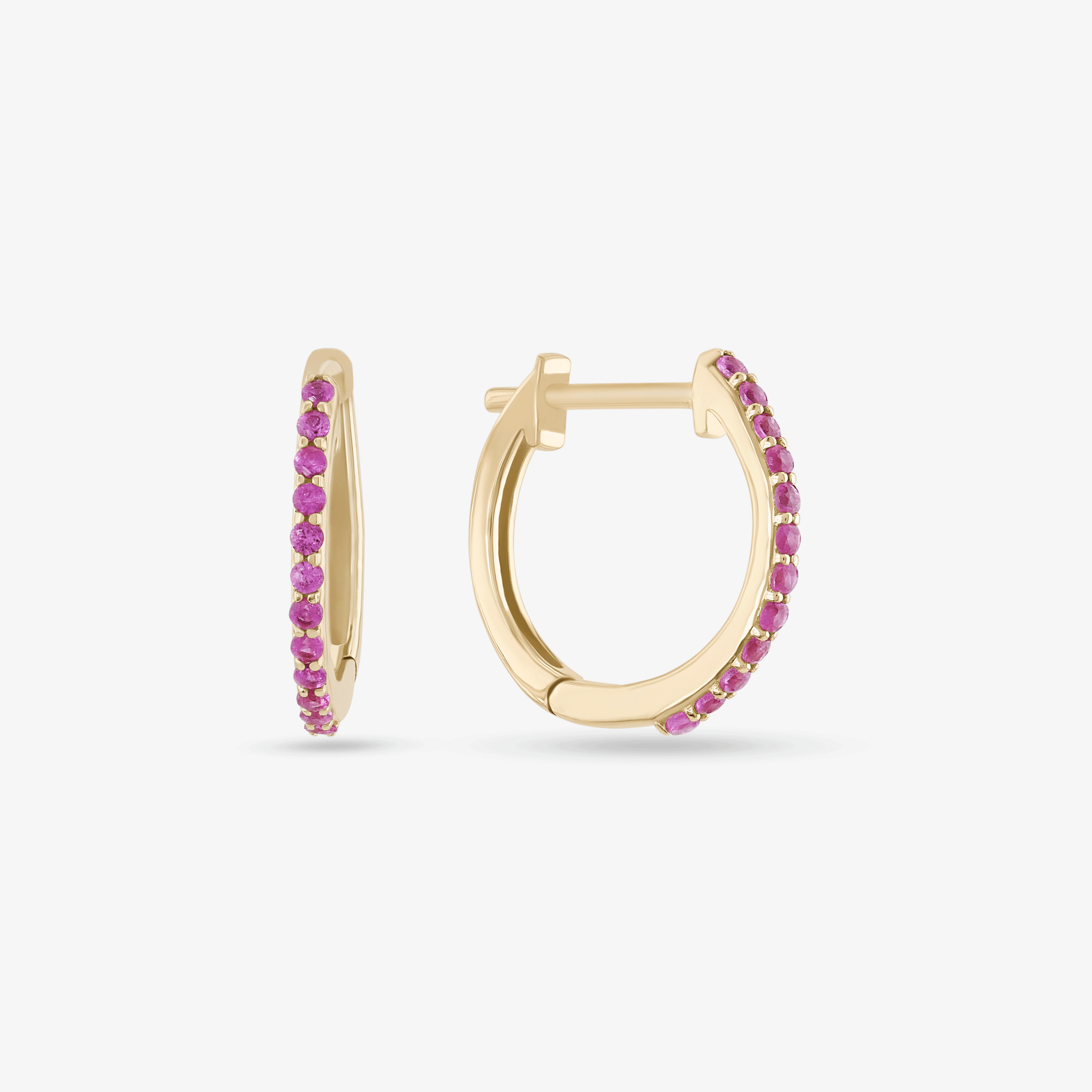 14K yellow gold mini pink sapphire huggies