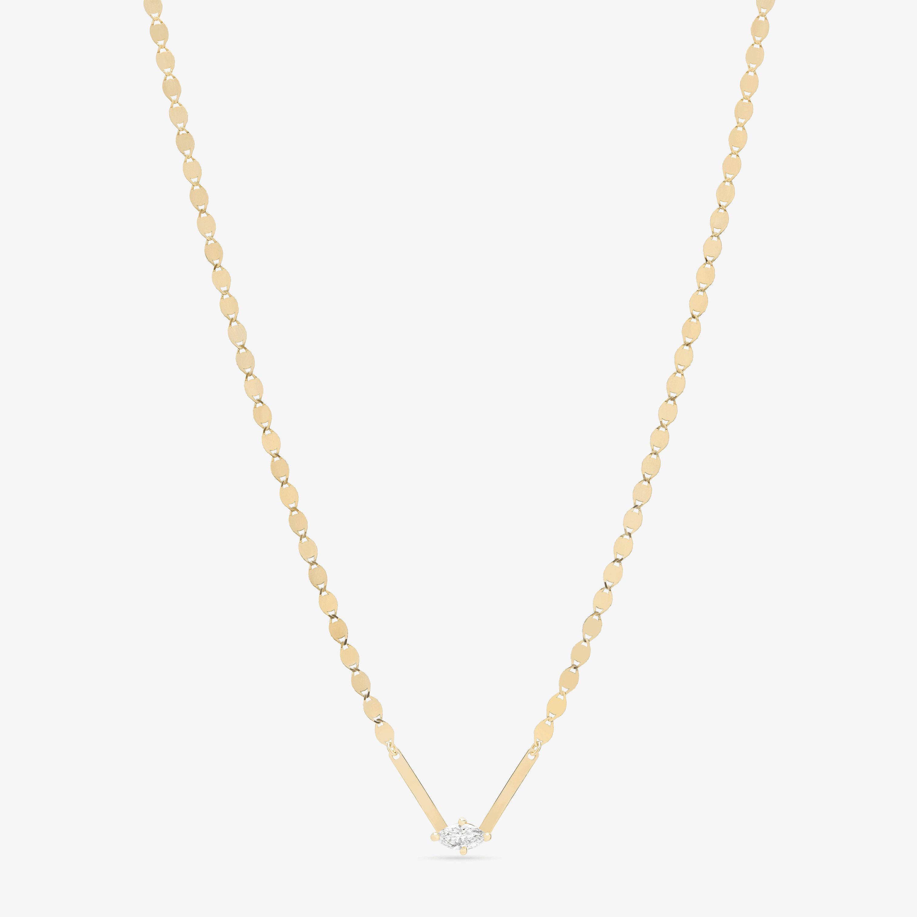 14K yellow gold rectangle link marquis diamond necklace