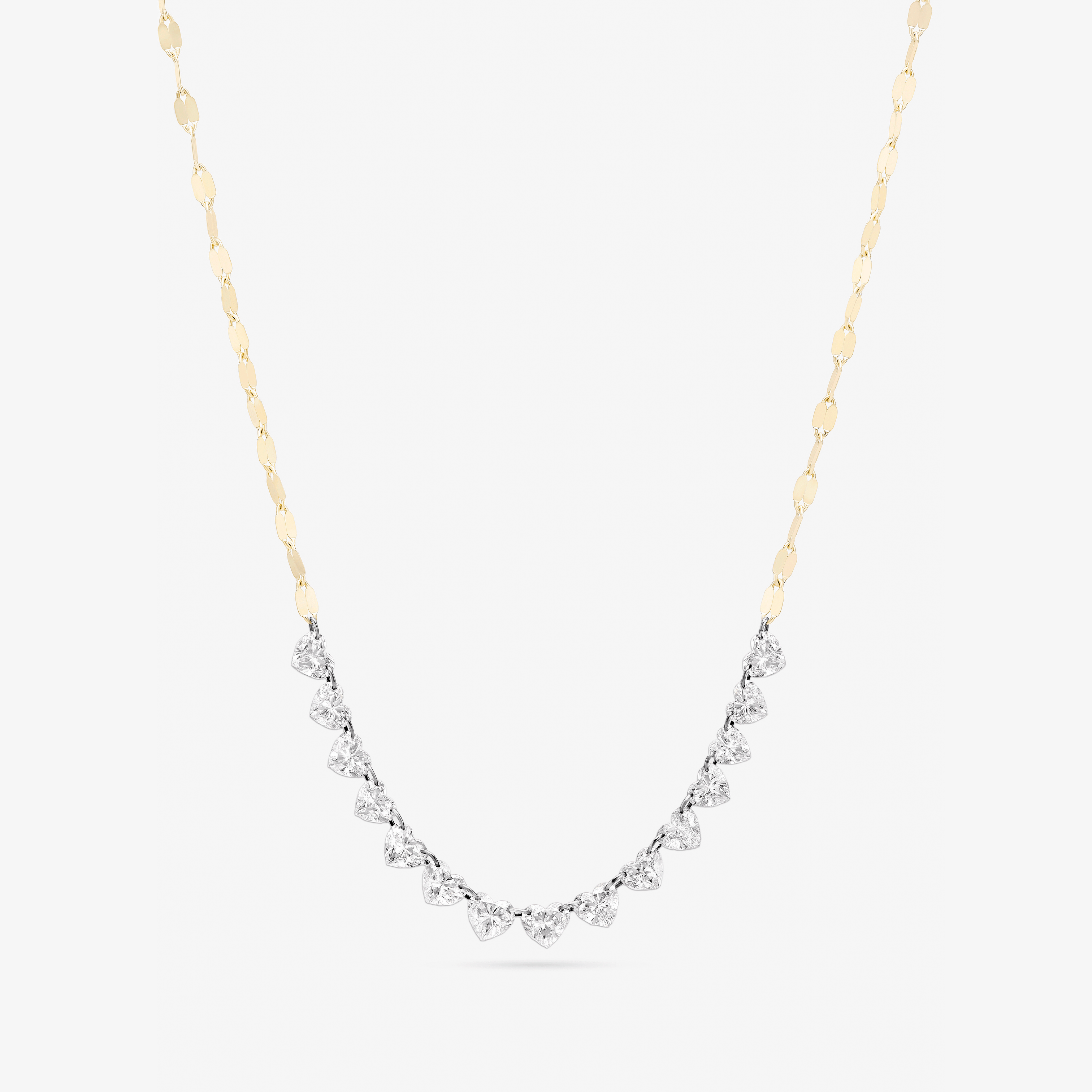 14K yellow gold multi floating diamond heart necklace