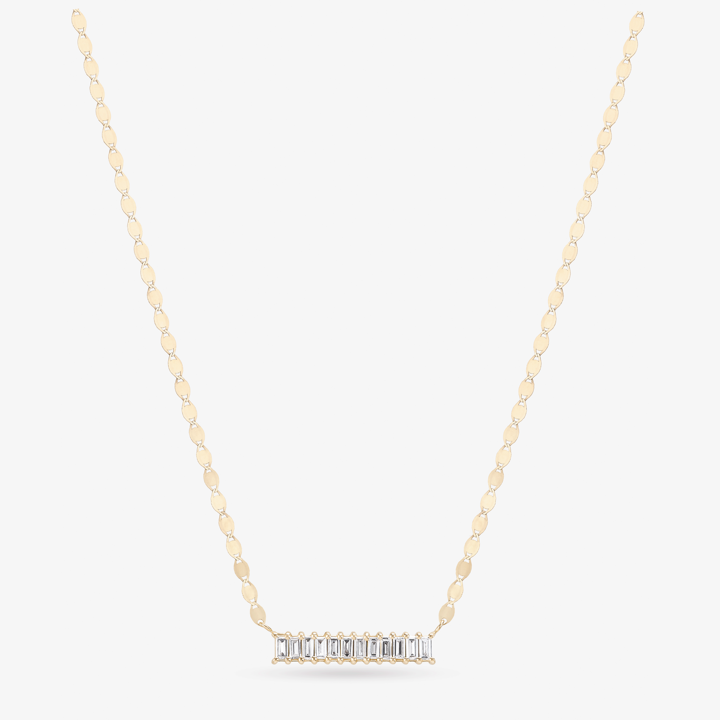 14K yellow gold baguette diamond bar pendant necklace