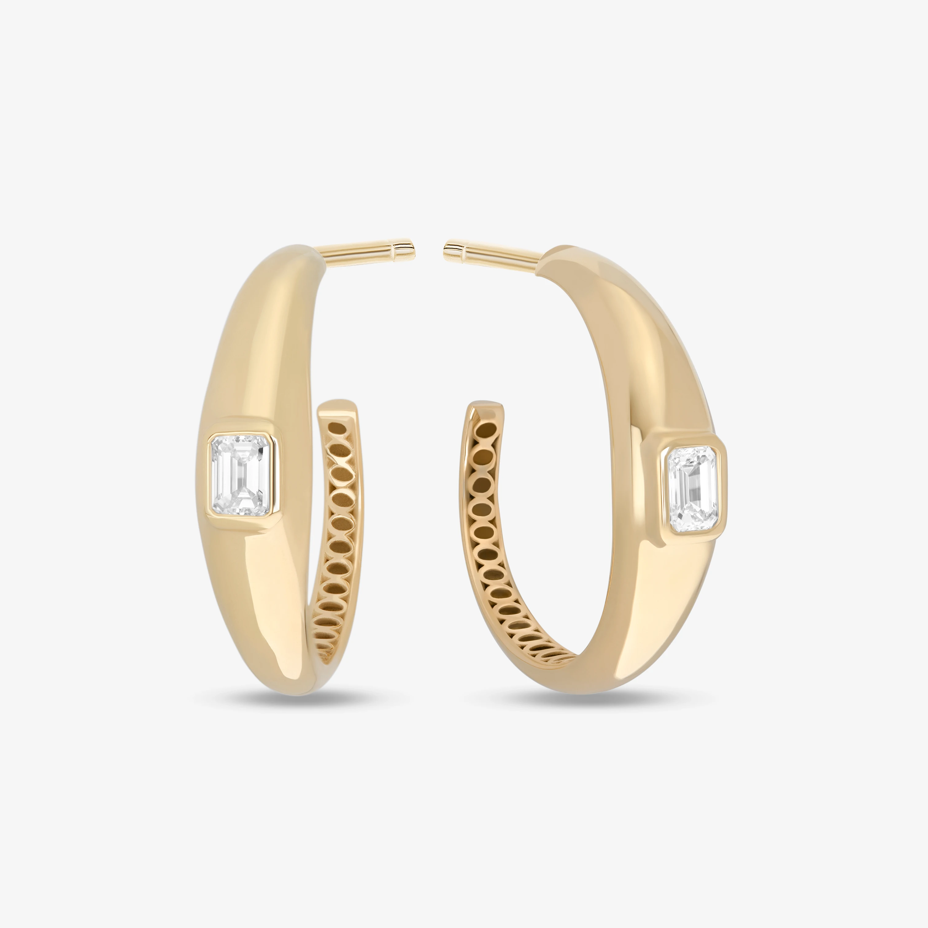 EMERALD CUT DIAMOND HOLLOW HOOPS
