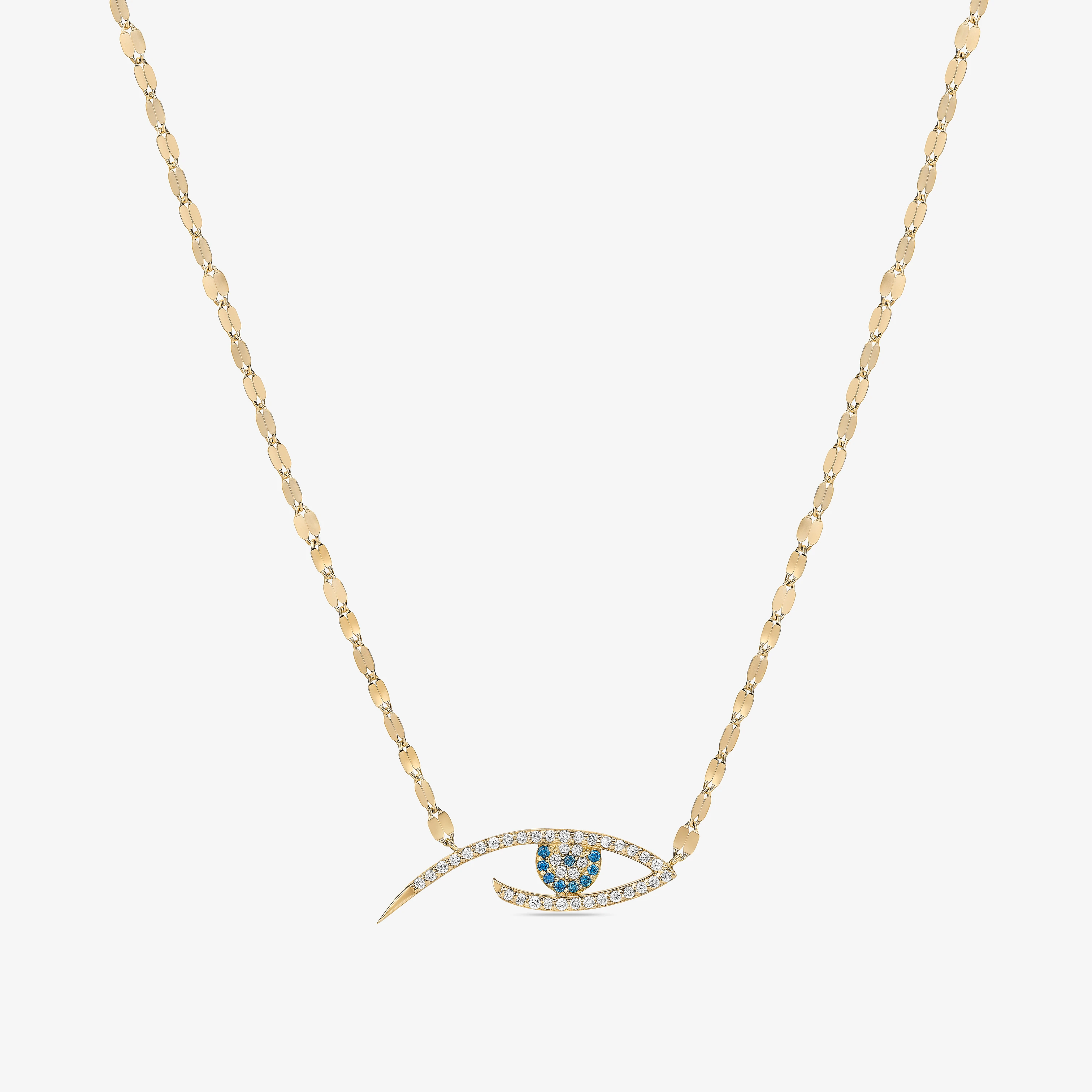 EVIL EYE DIAMOND AND BLUE DIAMOND PENDANT NECKLACE