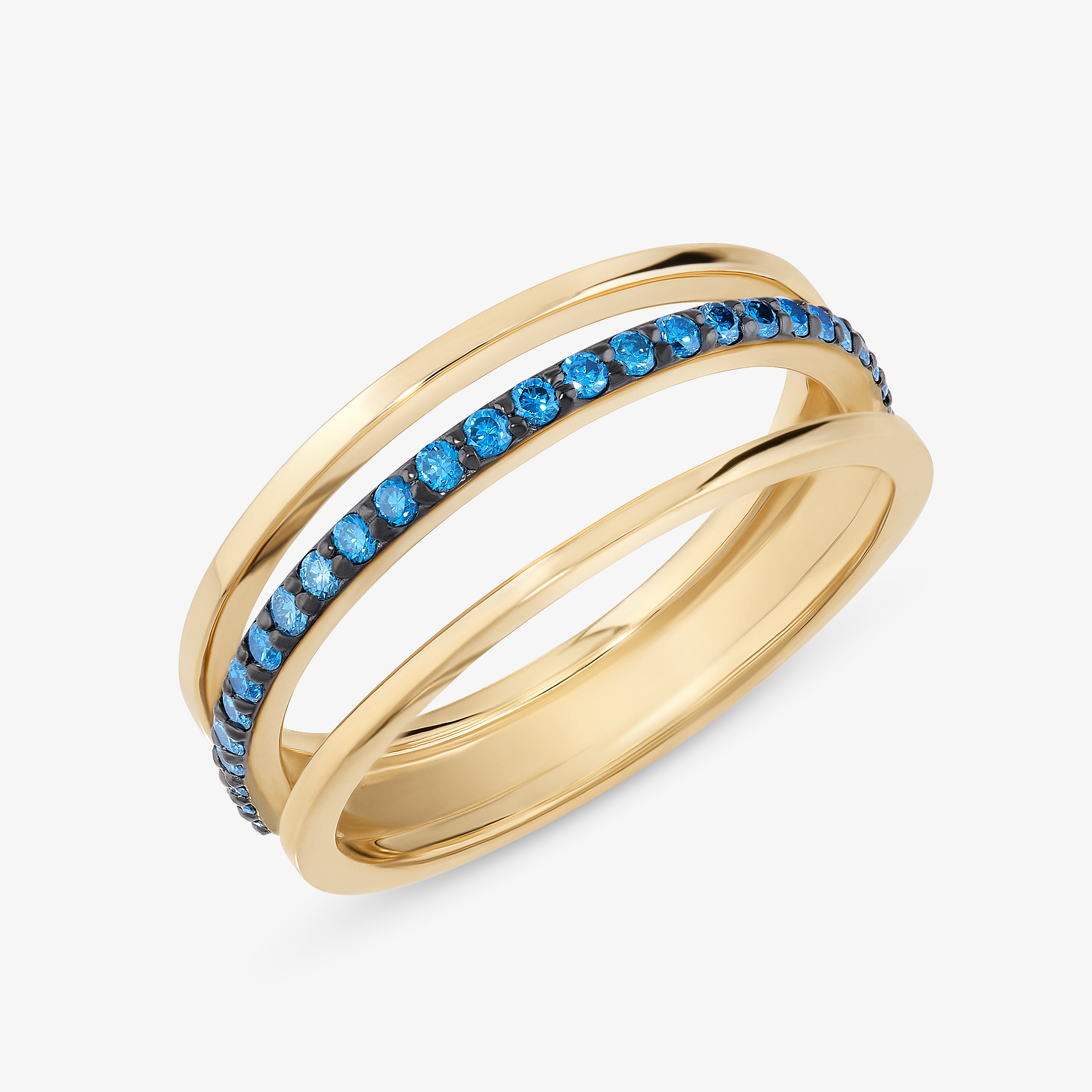 TRIPLE ROW BLUE DIAMOND RING