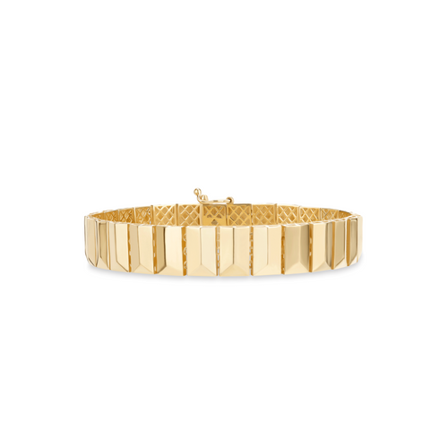 14K yellow gold grooved flash tile bracelet