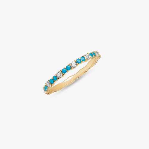 14K yellow gold turquoise & diamond eternity ring