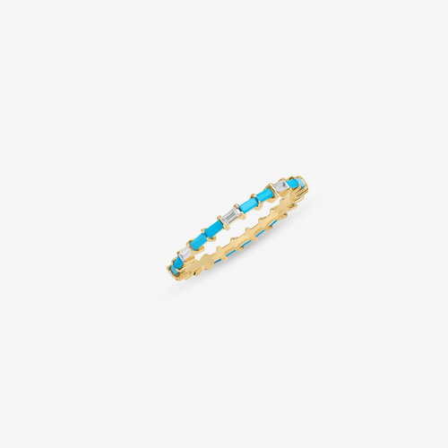 14K yellow gold turquoise & diamond baguette stackable ring
