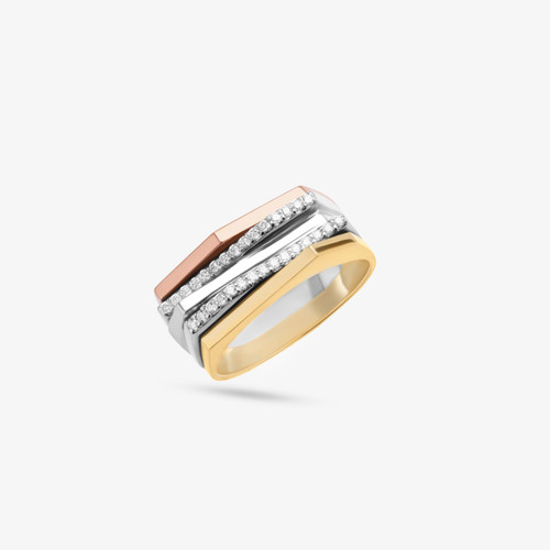 TRI GOLD GEOMETRIC DIAMOND RING