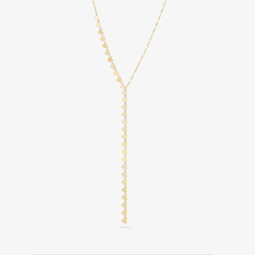 14K yellow gold heart disc & blake chain remix lariat necklace