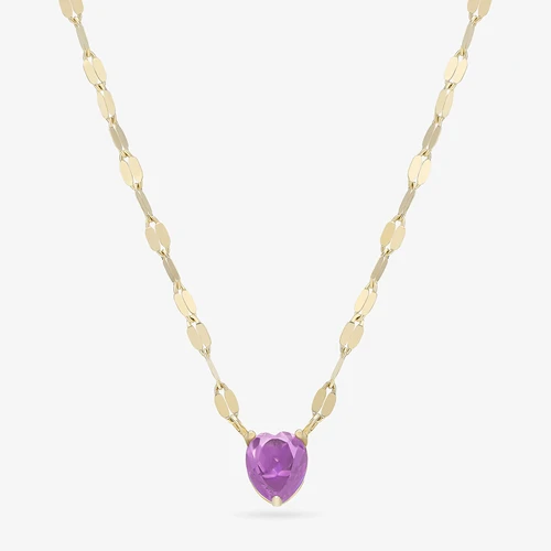 14K yellow gold solo pink sapphire heart pendant necklace