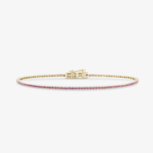 14K yellow gold thin pink sapphire tennis bracelet