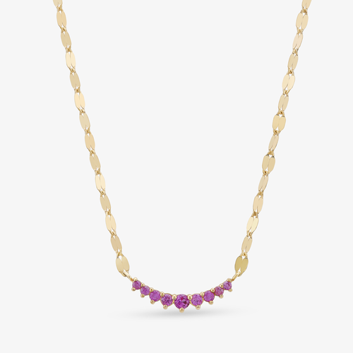 14K yellow gold mini curved pink sapphire necklace