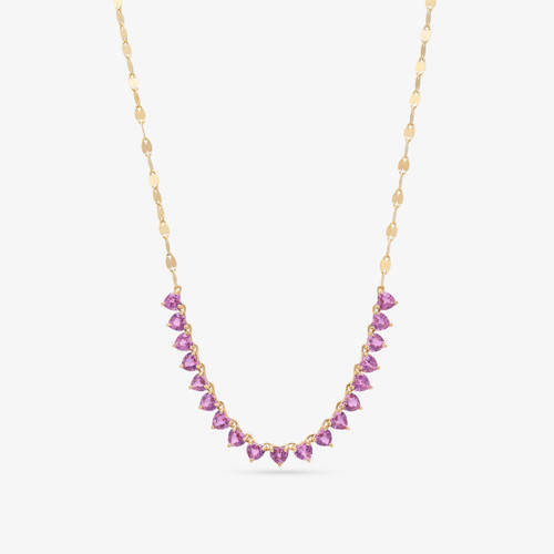 PINK SAPPHIRE HEART TENNIS CHAIN NECKLACE