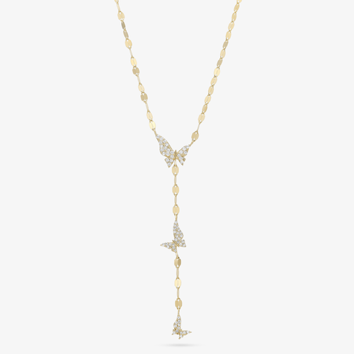 14K yellow gold triple butterfly diamond lariat necklace