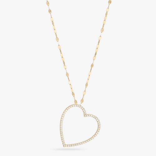 14K yellow gold diamond open heart necklace